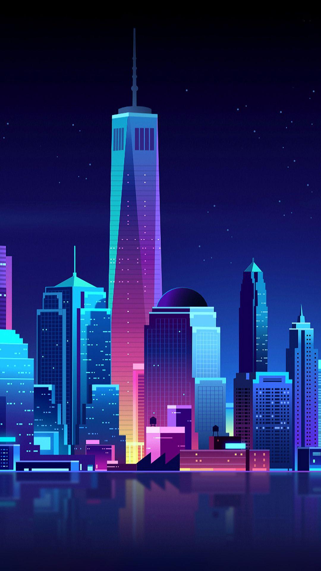 1080x1920 New York Buildings City Night Minimalism iPhone 6s, 6 Plus, Pixel xl , One Plus 3t, 5 HD 4k Wallpaper, Image, Background, Photo and Picture