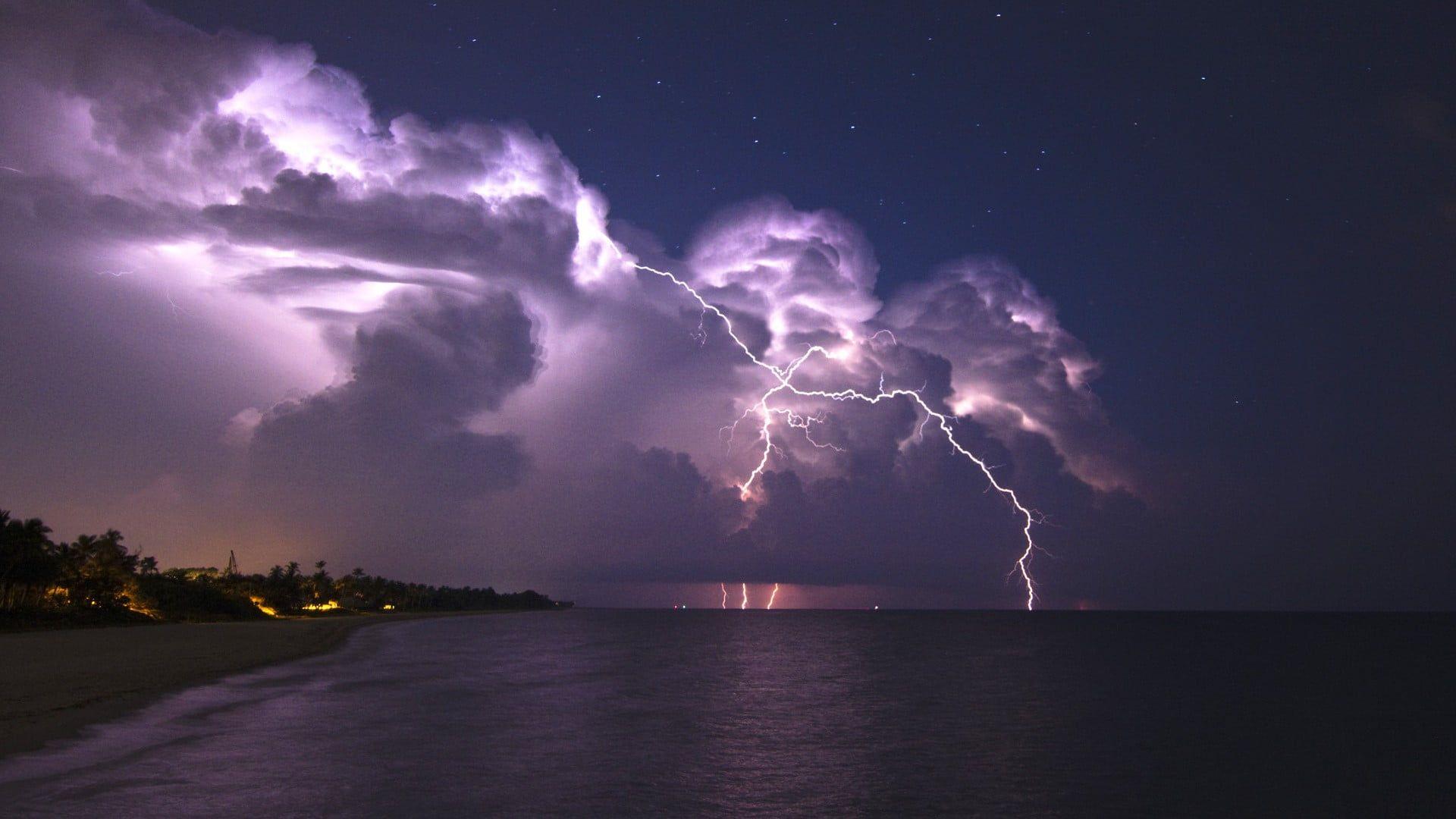 1920x1080 White lightning, nature, landscape, clouds, storm, horizon, sea wallpaper. Clouds, Landscape, Nature