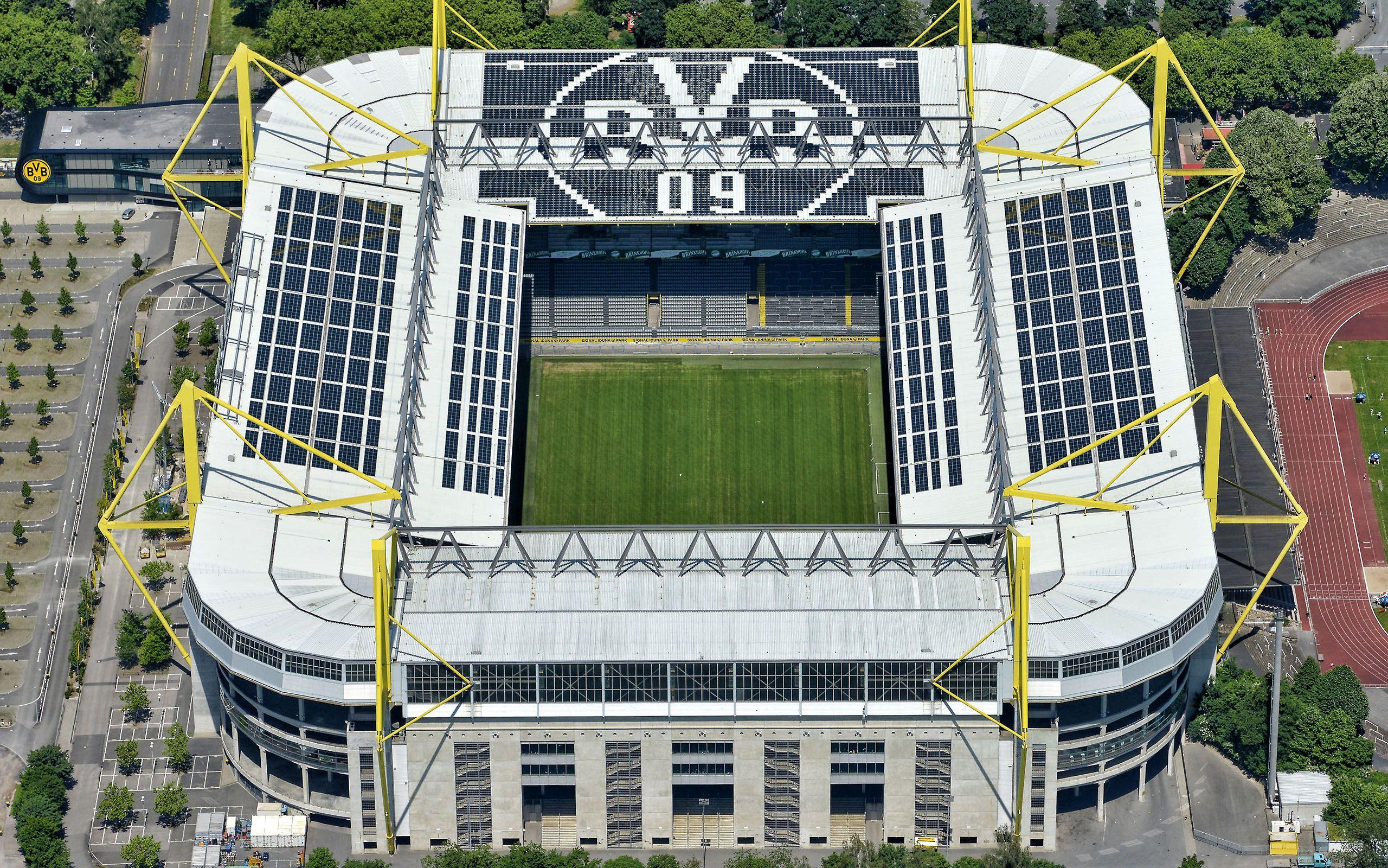 2560x1600 Download wallpaper Signal Iduna Park, Dortmund, Germany, BVB Stadium, Borussia Dortmund Stadium, view from the height, Bundesliga, German football stadium for desktop with resolution 2560x1600. High Quality HD picture wallpaper