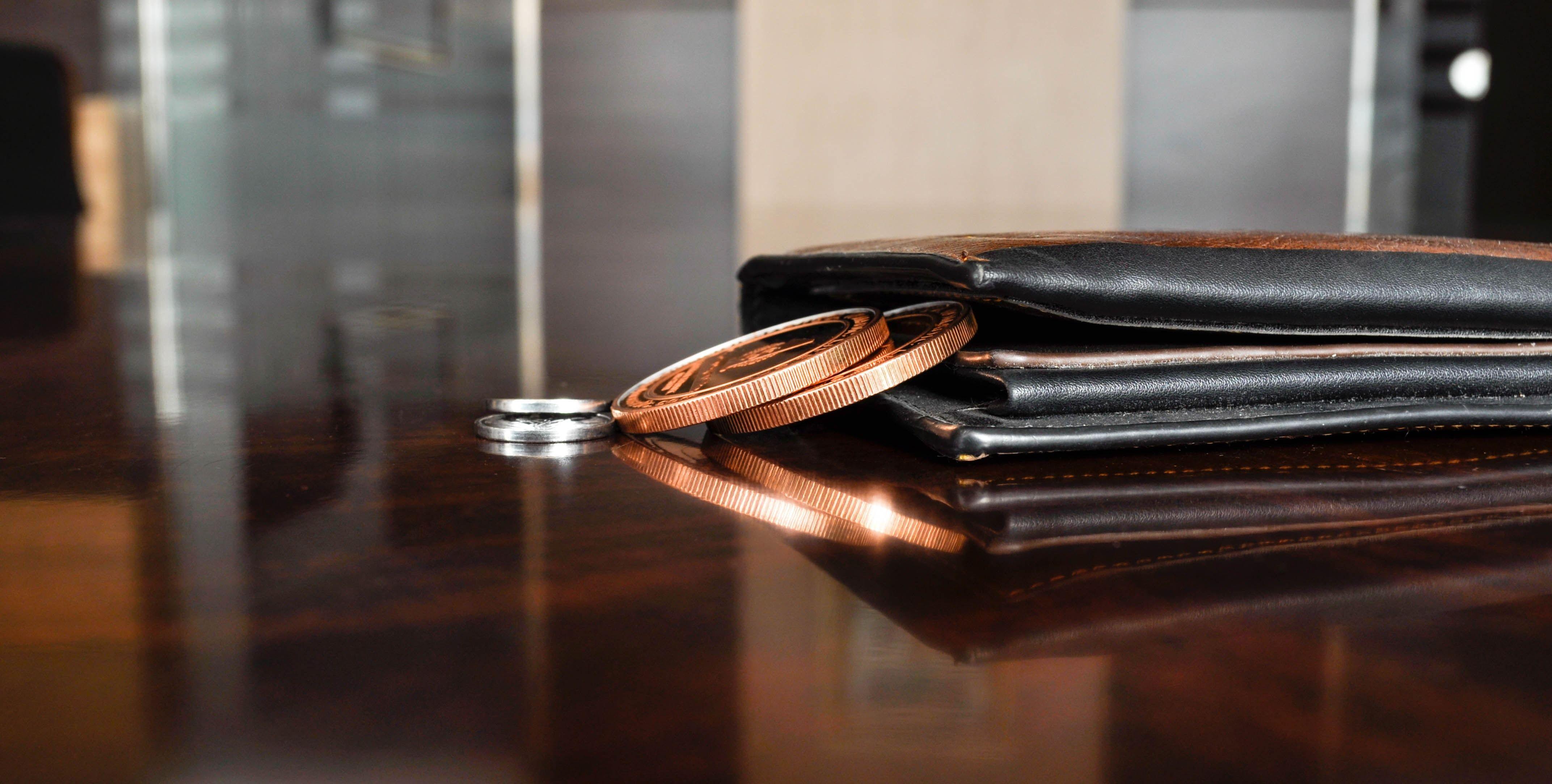 4288x2168 black leather wallet on table free image