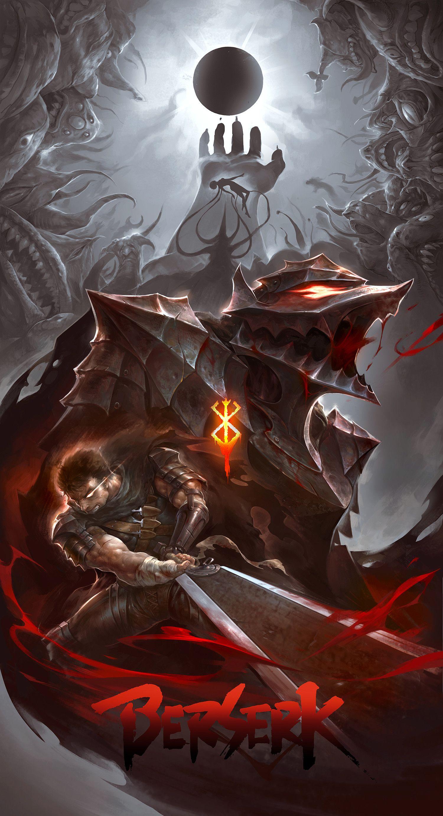 1500x2758 Berserk Anime Boys Night Eclipse Short Hair 2D Sword Berserk Armor Open Mouth Fantasy Armor Black Ha Wallpaper:1500x2758