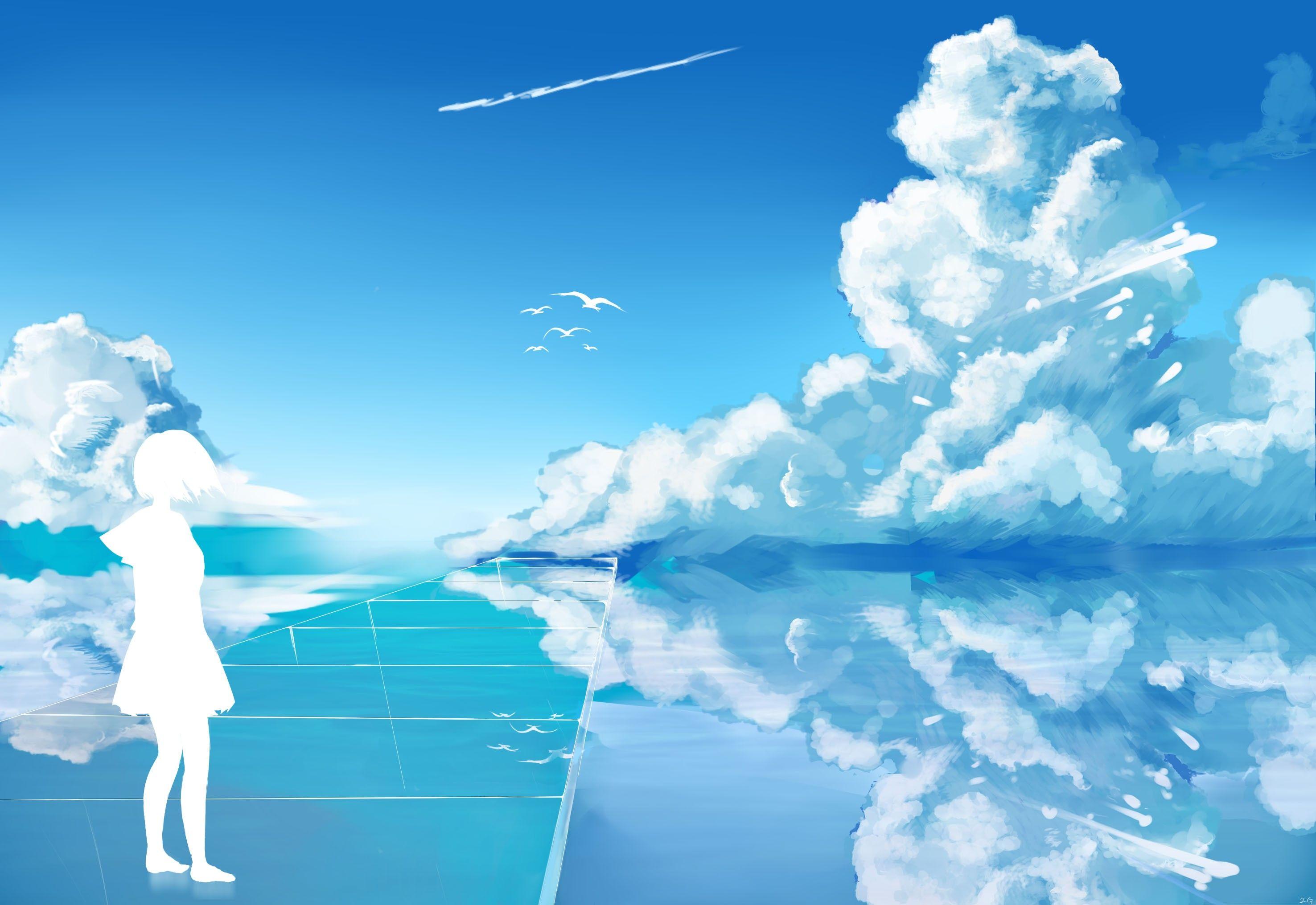 2952x2031 Blue Sky And Girl Anime Scenery hình nền