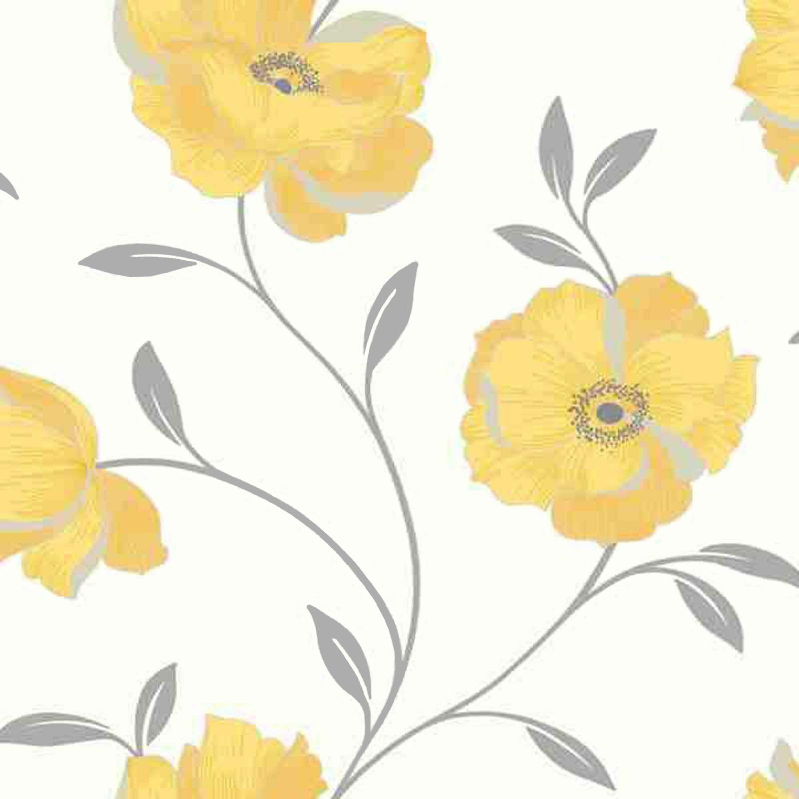 1600x1600 Yellow Floral Wallpaper Flowers White Silver Shimmer Metallic Arthouse Sophia 5050192614795