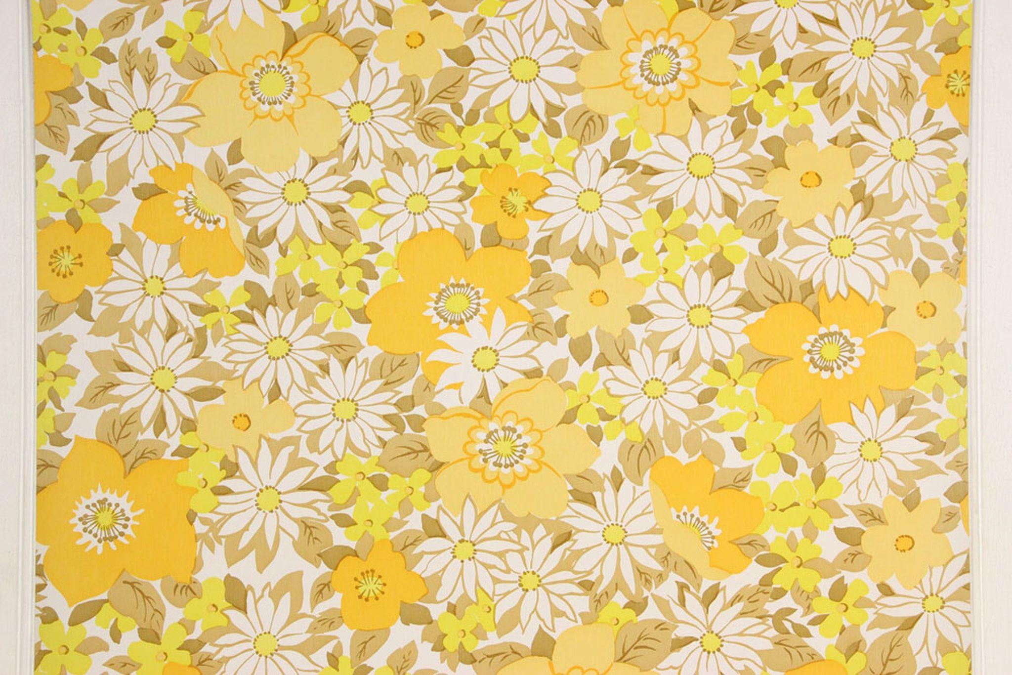 2048x1366 1970s Vintage Wallpaper Retro Yellow and White Flowers's Vintage Wallpaper