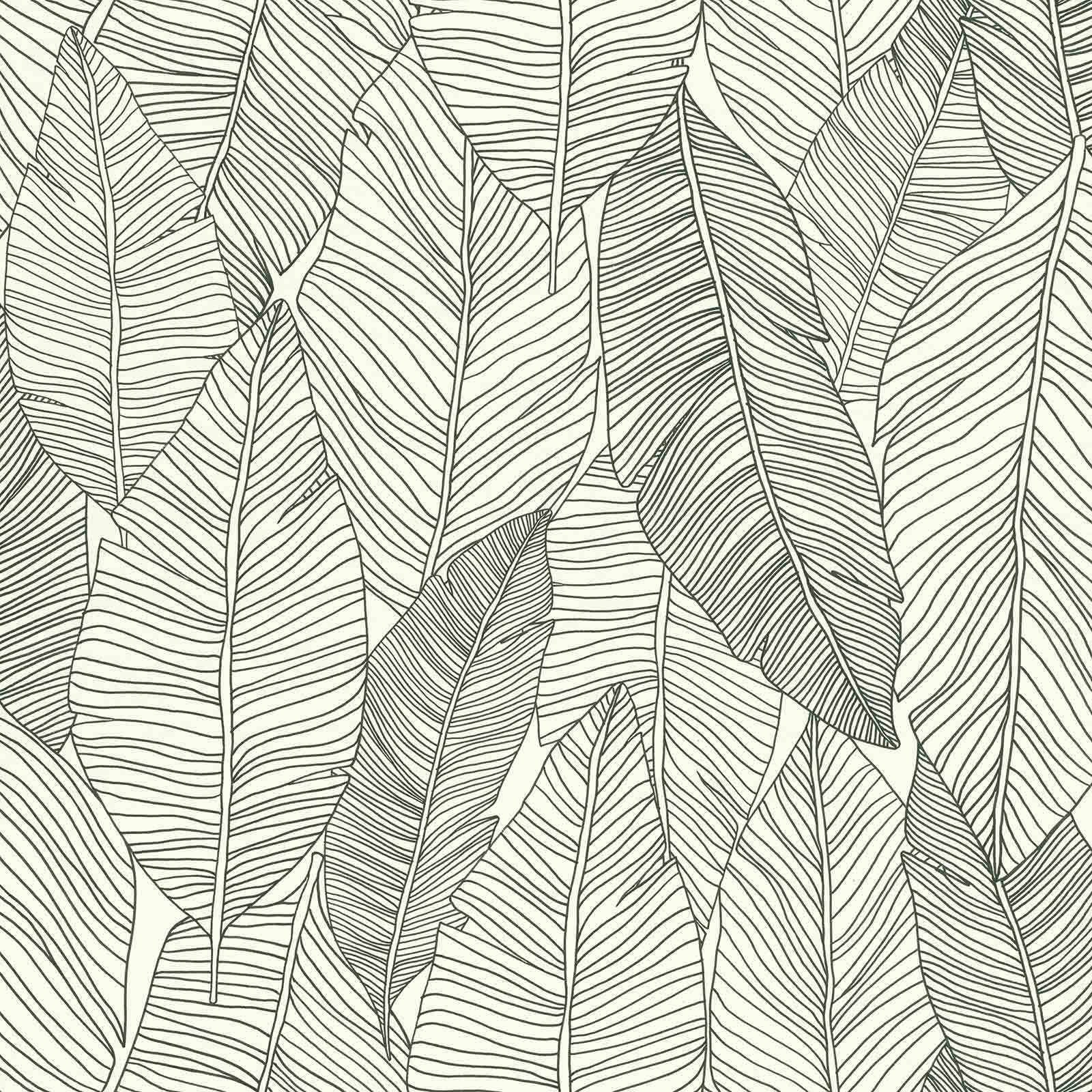 1600x1600 Non Woven Wallpaper Leaves Abstract Black White 139011