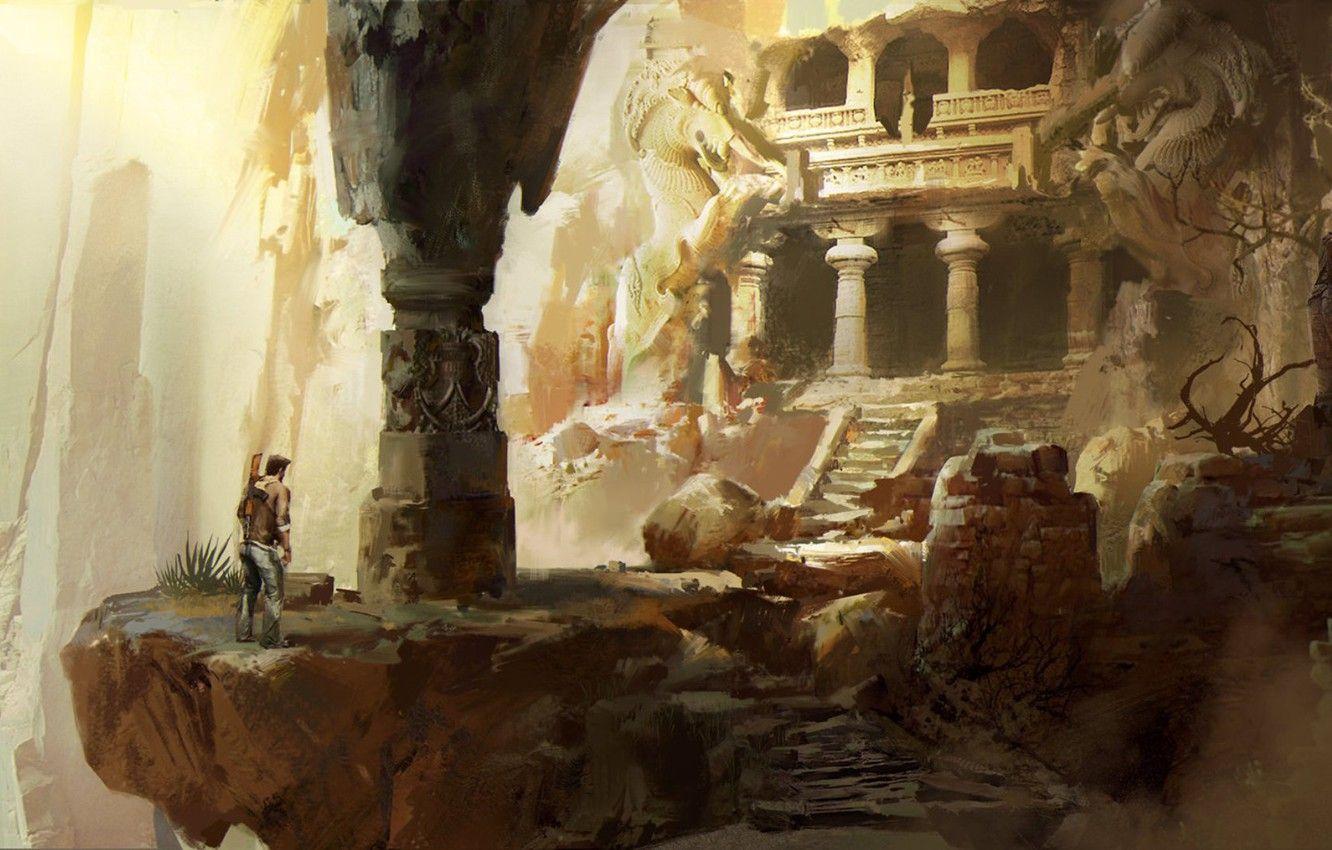 1332x850 Wallpaper mountains, people, the ancient city image for desktop, section фантастика
