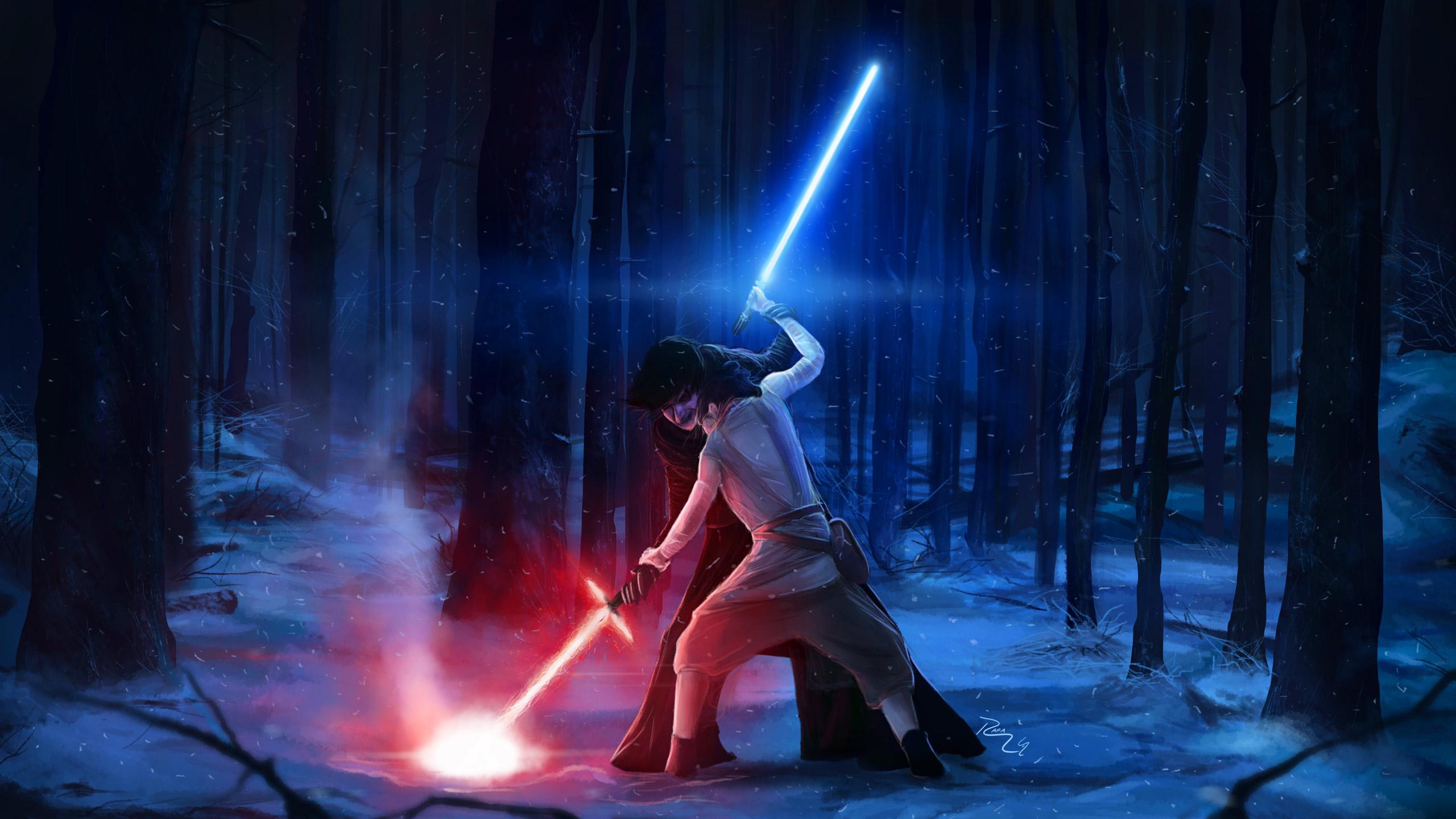 2560x1440 Star Wars The Force Awakens Kylo Ren Versus Rey Wallpaper. Free Computer Desktop Wallpaper
