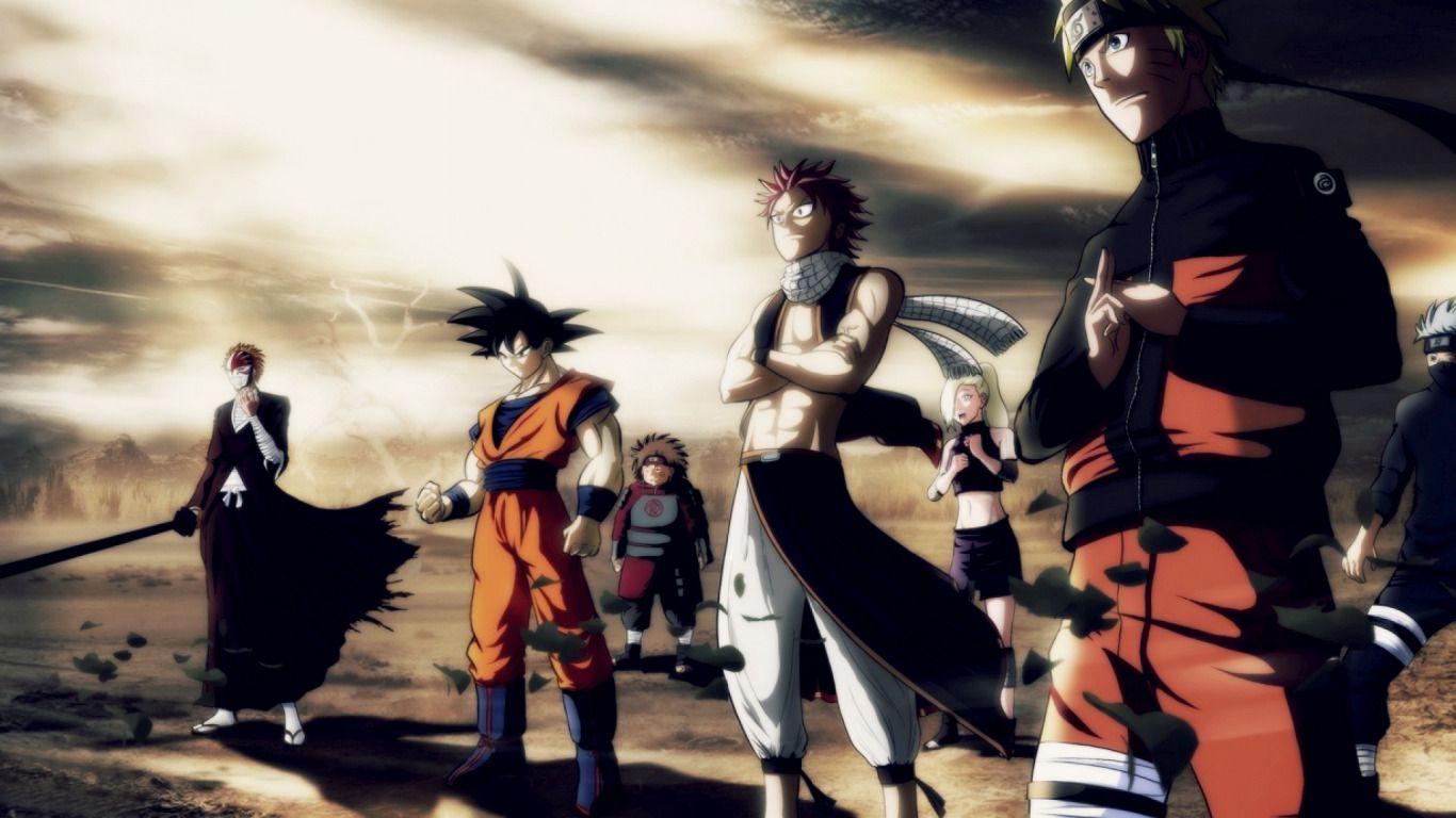 1366x768 Download wallpaper Slayer, Heroes, Dragon, Hero, Bleach, Naruto, Anime, Men, Ichigo, Ninja, Fairy Tail, Natsu, Dragon Ball, Goku, Manga, Shonen, section other in resolution 1366x768