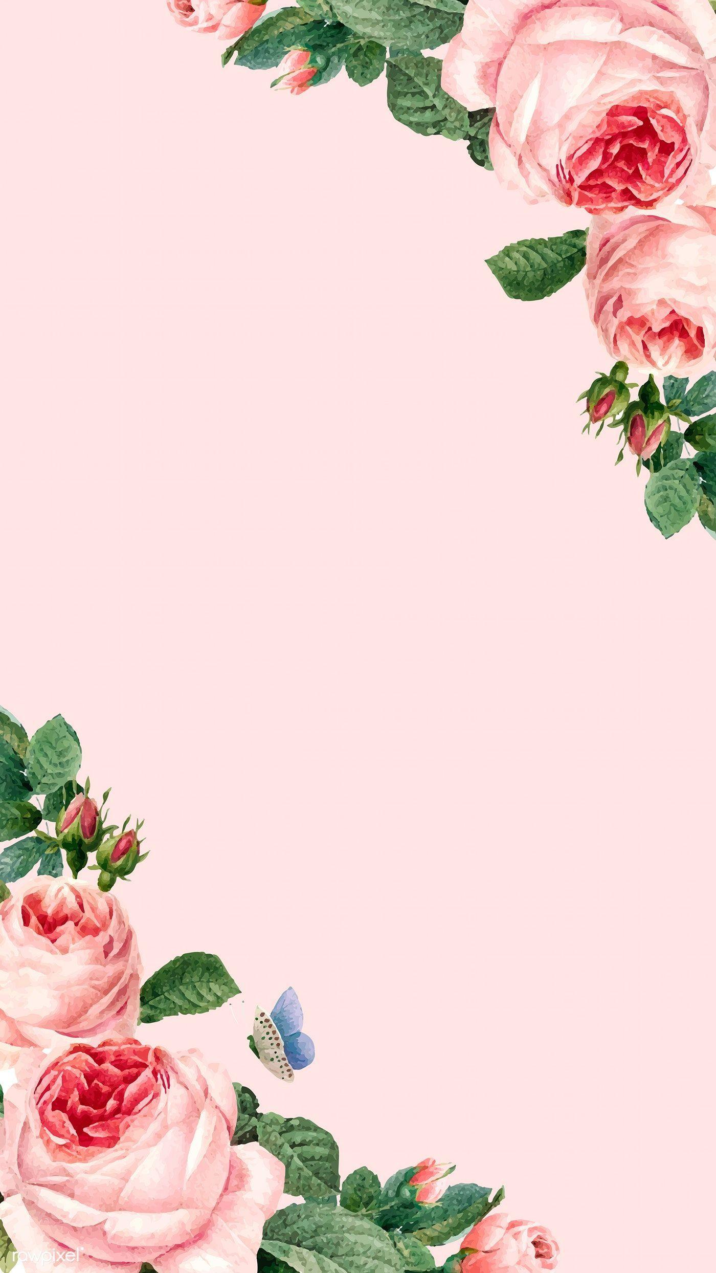 1400x2488 Hand drawn pink roses frame on pastel pink background vector. free image by rawpixel. Pink flowers wallpaper, Pink floral background, Flower background wallpaper