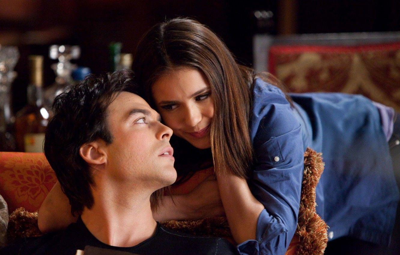 1332x850 Wallpaper look, feelings, lovers, the vampire diaries, Nina Dobrev, nina dobrev, ian somerhalder, elena gilbert, Ian somerhalder, vampire diaries image for desktop, section фильмы