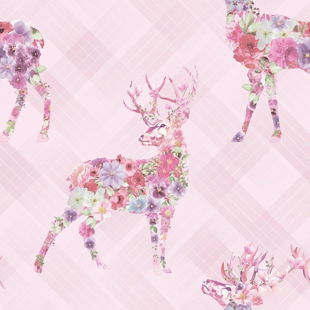 1000x1000 Holden Decor Whitcliffe Floral Elk Pink Wallpaper