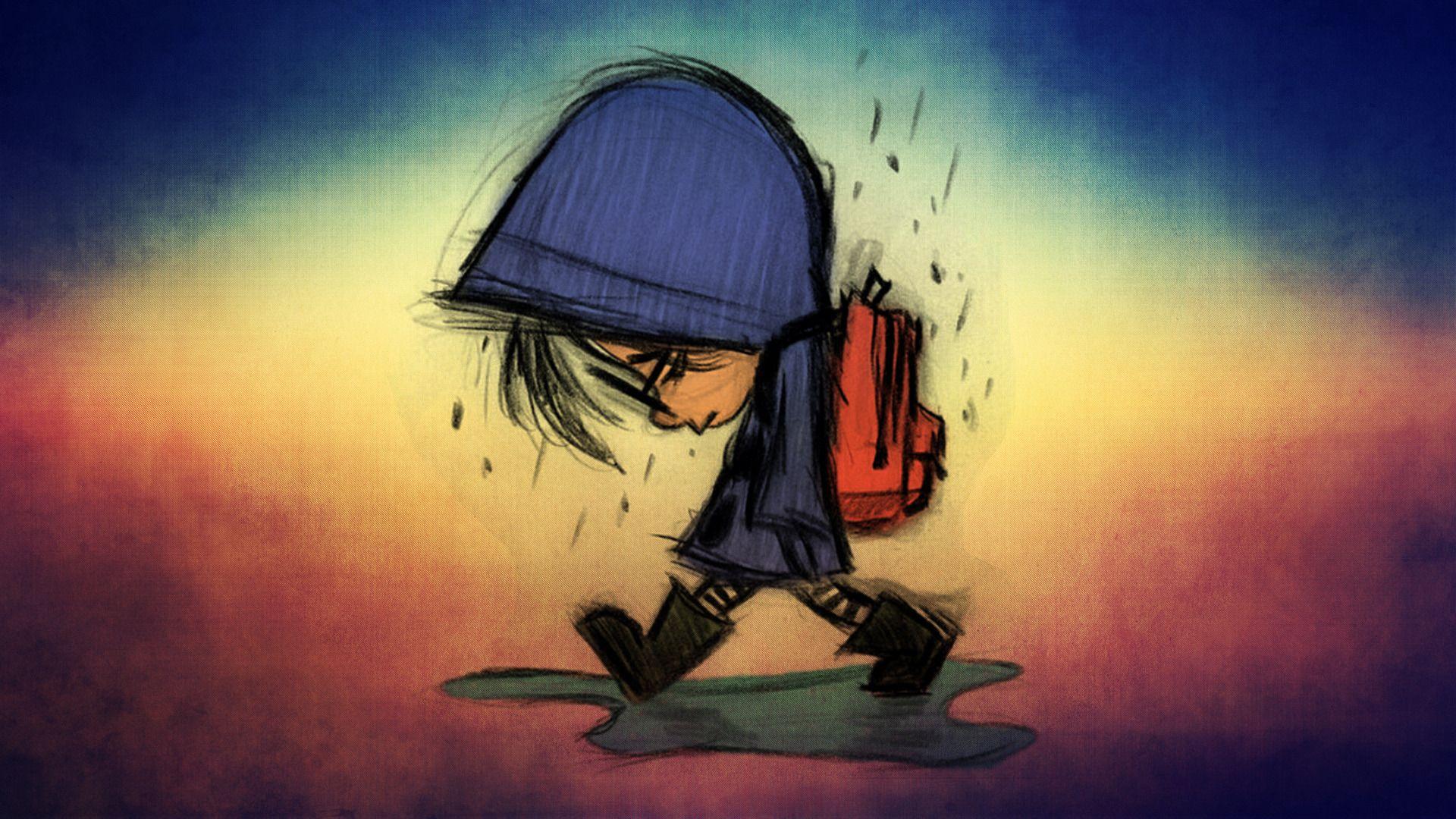 1920x1080 Desktop wallpaper rain, sad, kid, art, HD image, picture, background, 509b15