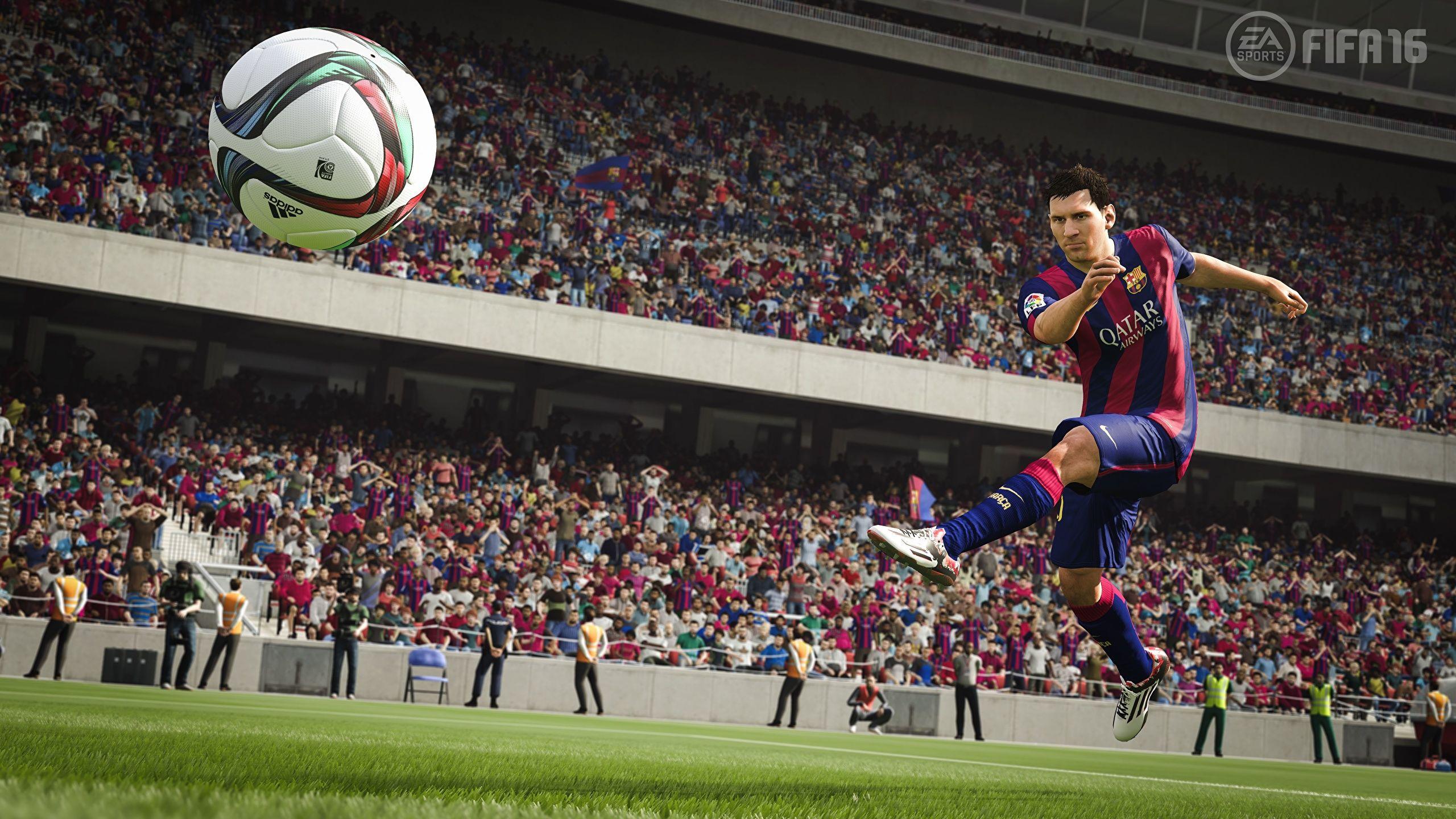 2560x1440 Picture Lionel Messi To hit Fifa 16 barca Footbal 3D 2560x1440