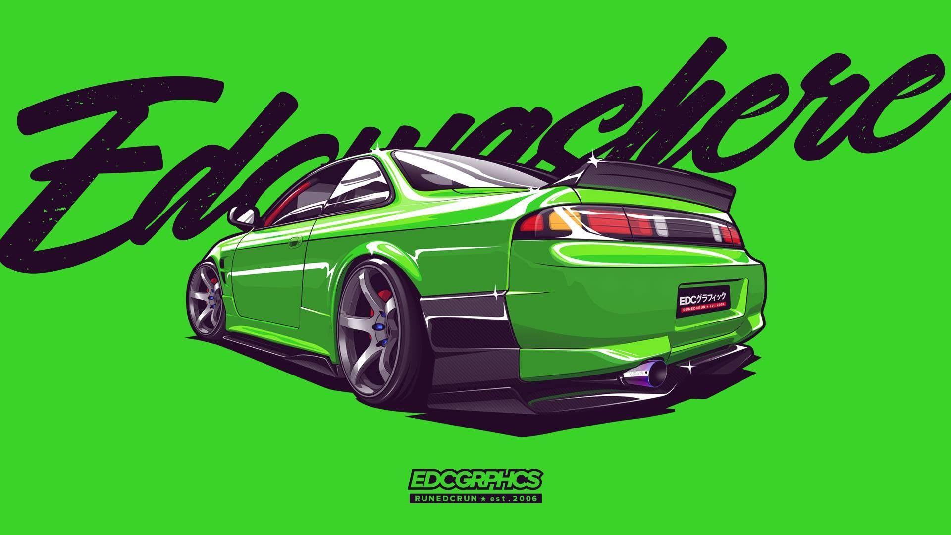 1920x1080 Wallpaper / EDC Graphics, Nissan 200SX, Nissan, JDM, render, Japanese cars, green car