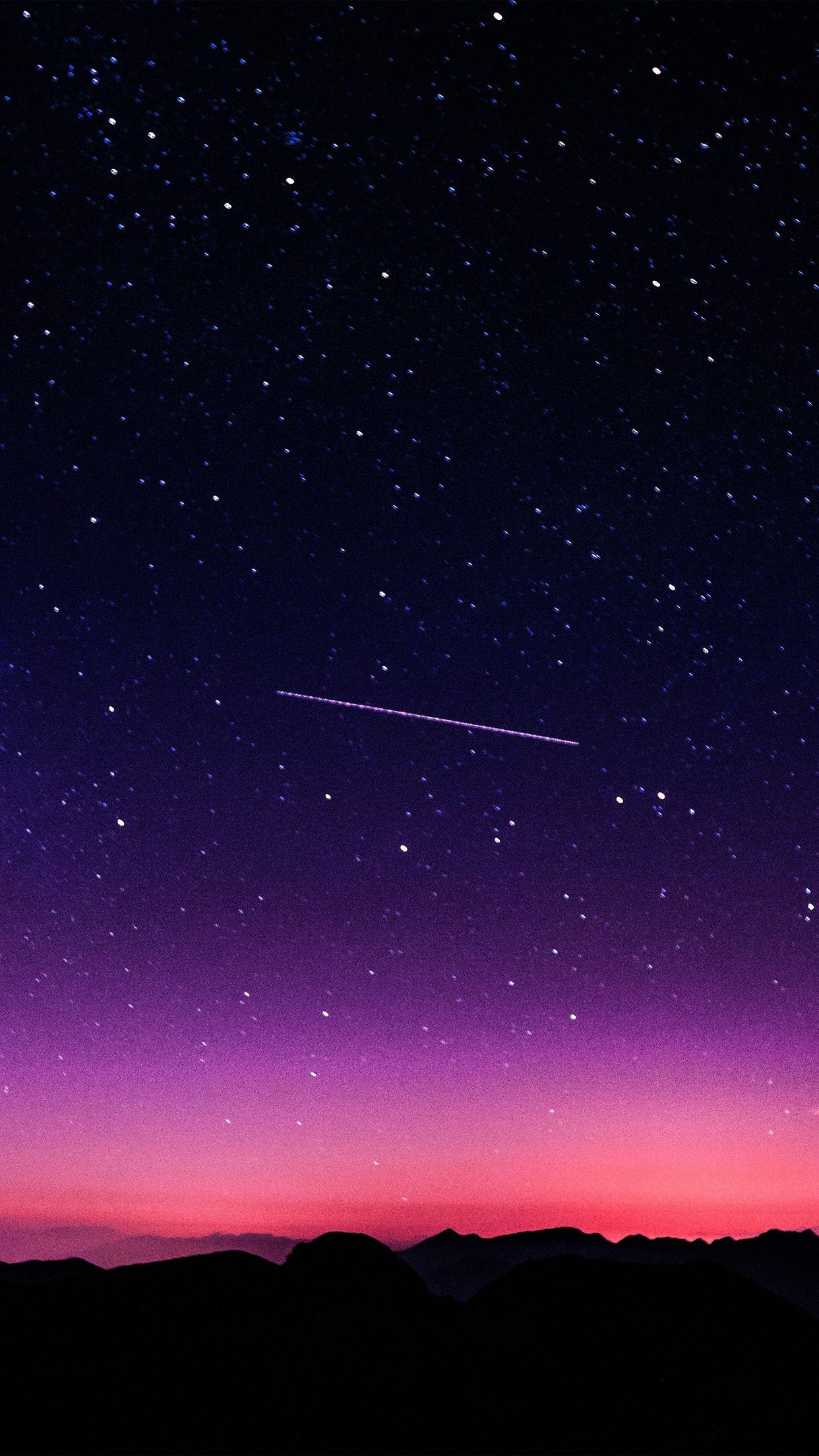 1242x2208 Star Galaxy Night Sky Mountain Purple Pink Nature Space Wallpaper