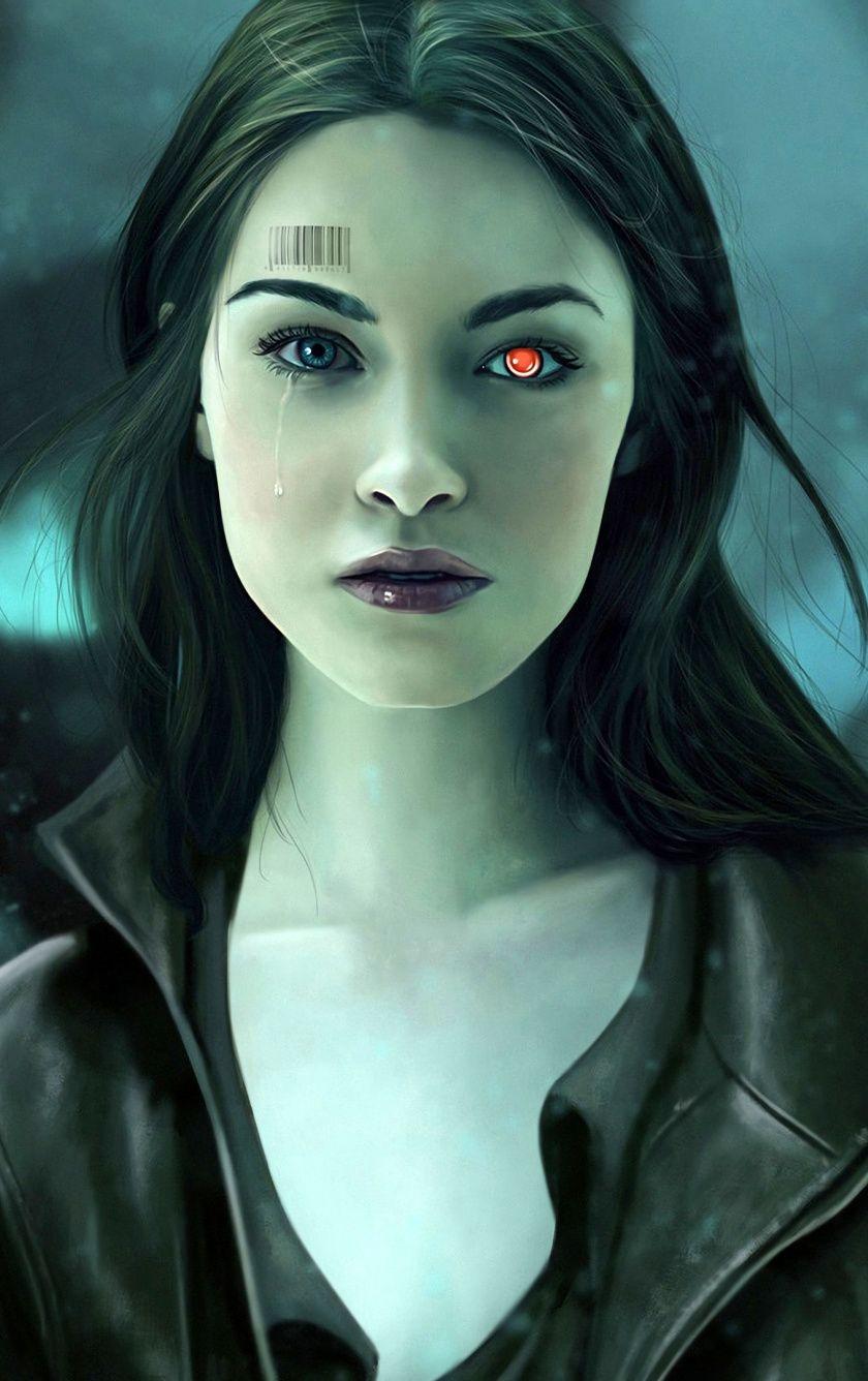 840x1336 Download Cyborg Girl, Sci Fi, Colored Eyes, Art Wallpaper, 840x IPhone IPhone 5S, IPhone 5C, IPod Touch