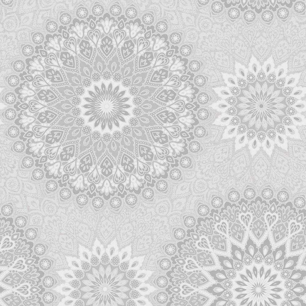 1000x1000 Glitter Medallion Abstract Aztec Motif Wallpaper White Beige Black Holden Decor
