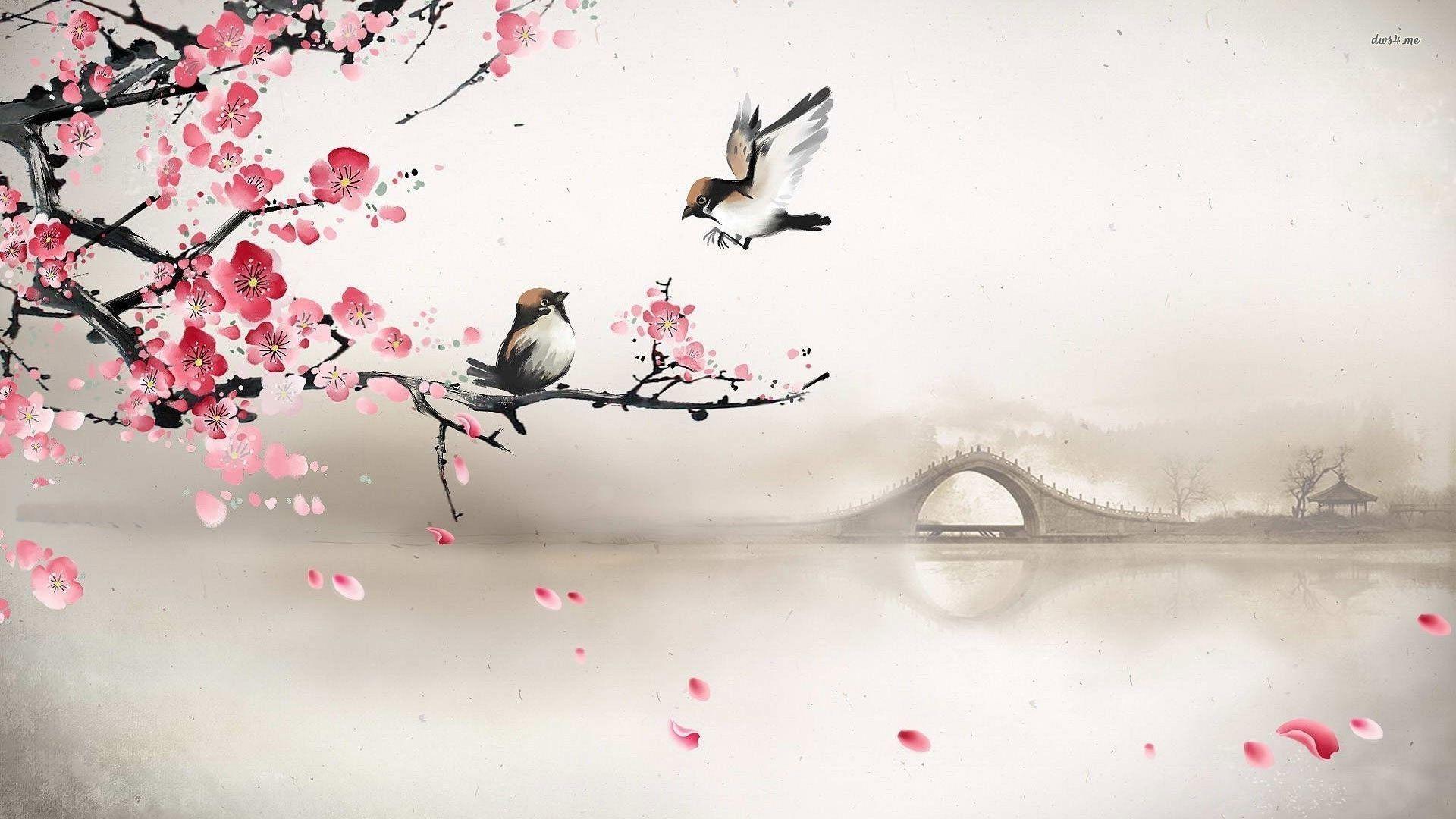 1920x1080 Cherry Blossom Art Wallpaper
