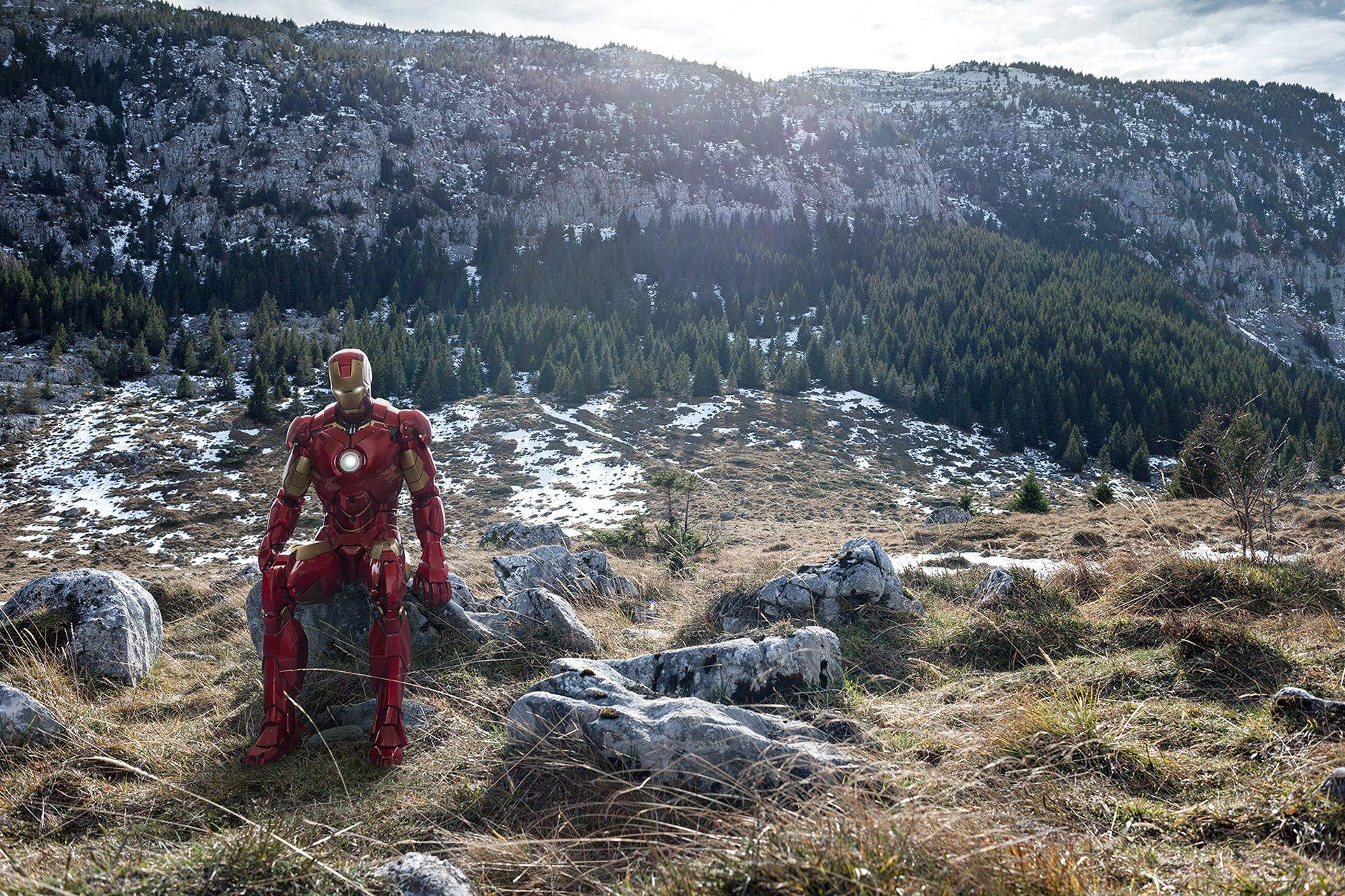 1920x1280 Iron Man Sitting On Stone Mountains, HD Superheroes, 4k Wallpaper, Image, Background, Photo and Picture