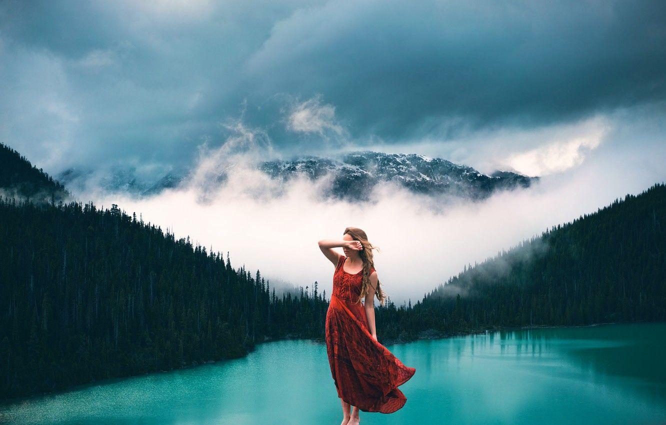 1332x850 Wallpaper forest, girl, fog, lake, stone, mountain, Lizzy Gadd, Breathing image for desktop, section ситуации
