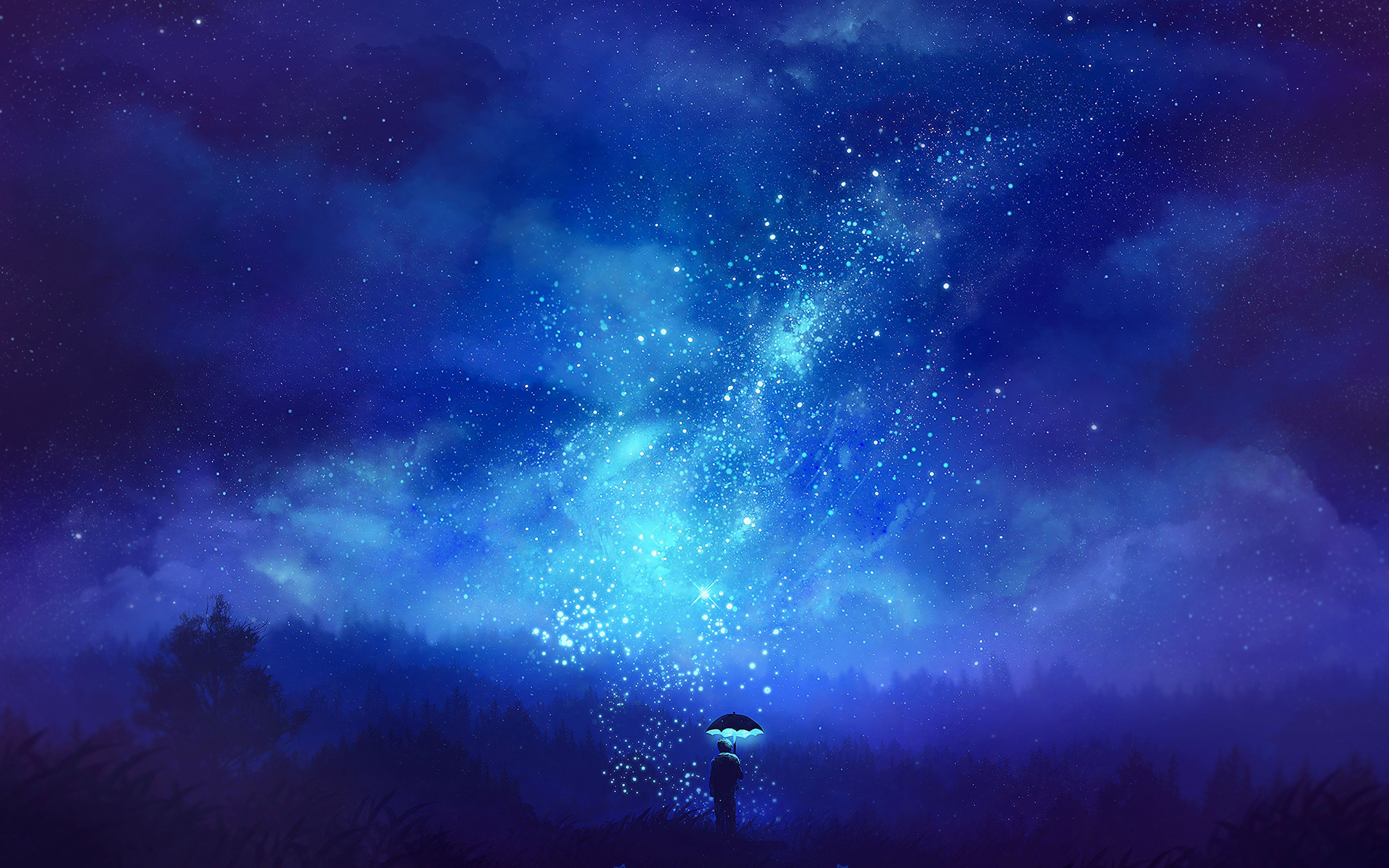 3840x2400 Man With Umbrella Starscape 4K , HD 4k Wallpaper, Image, Background, Photos and Picture