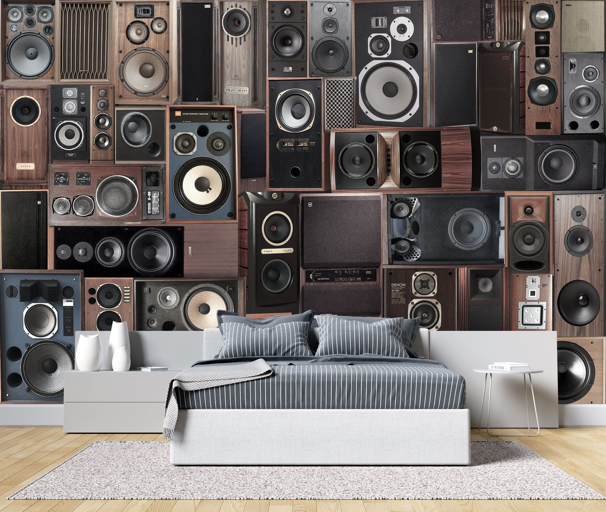 2126x1795 Retro Stereo Speakers Wallpaper Mural, Vintage Music Collage, Peel and Stick