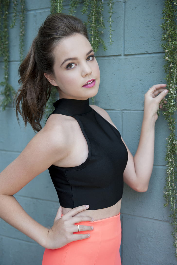 728x1092 HD wallpaper: Bailee Madison, women, actress, brunette, pink lipstick, ponytail