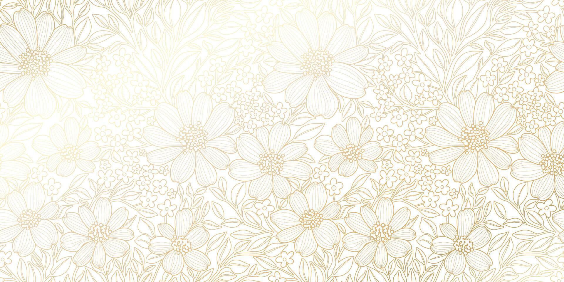 1920x960 Luxurious Design of Wallpaper in the style of art deco, Light Golden Contour Flowers and Leaves on a White Background. Great for Prints, Posters, Covers, Banners, Invitations, Beauty Products. 50551652 Vector Art