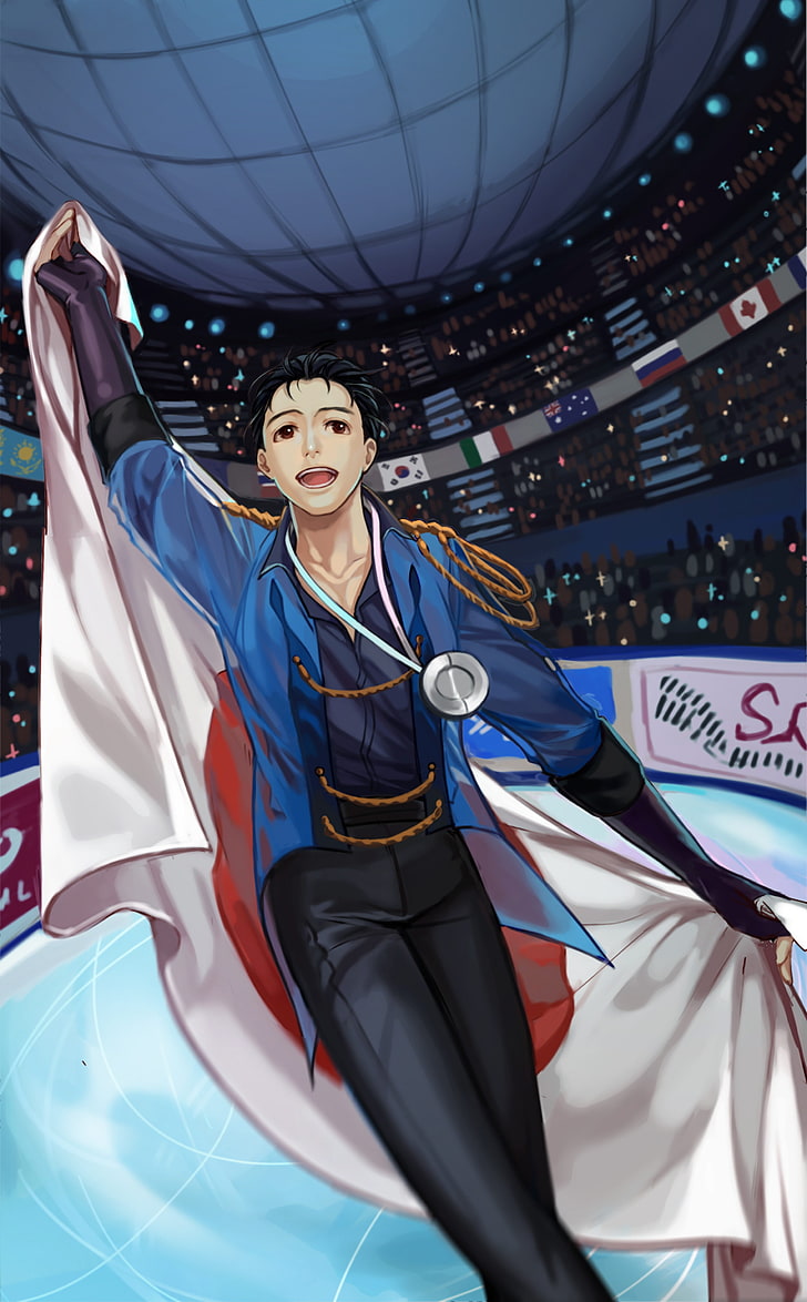 728x1174 HD wallpaper: katsuki yuuri, skating, yuri on ice, silver medal, Anime, young adult