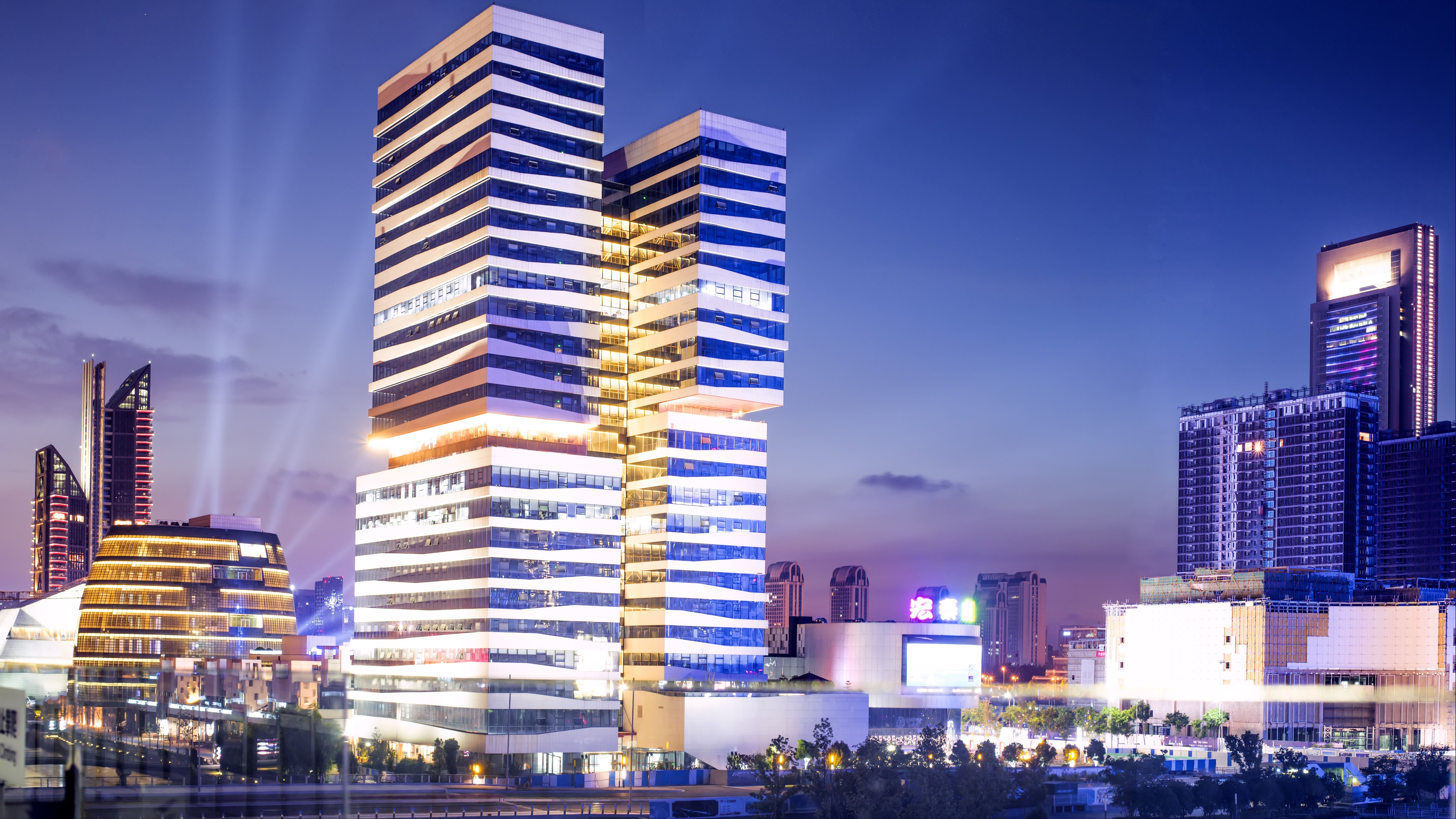 7680x4320 Wallpaper Ningbo, China, skyscrapers, illumination, city 7680x4320 UHD 8K Picture, Image