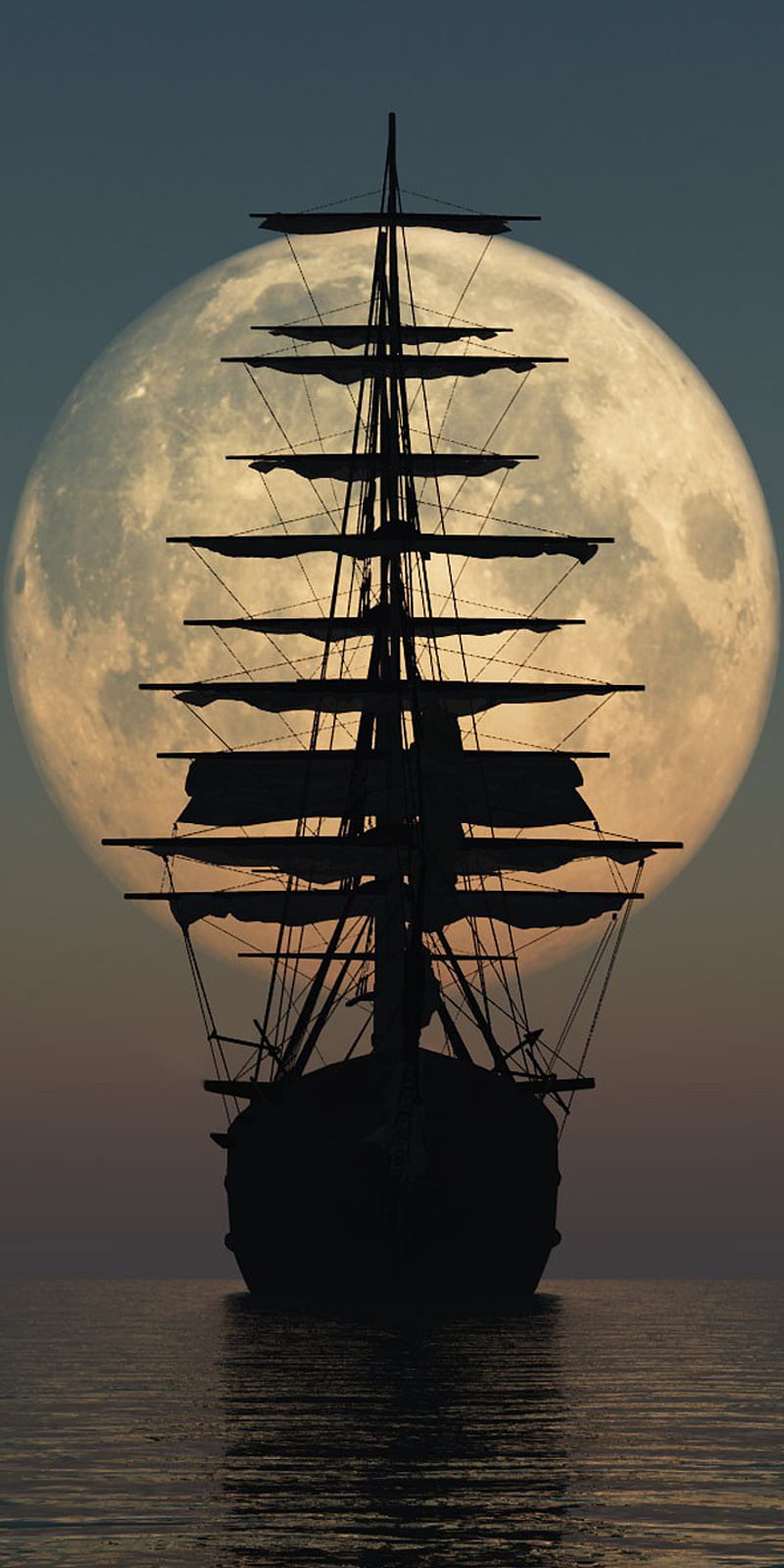 800x1600 Ship, moon, ocean, boat, sea, HD phone wallpaper