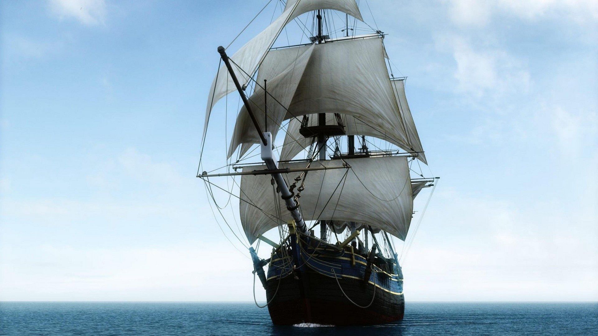 1920x1080 Wallpaper sea, ship, sail, big sailing ship for mobile and desktop, section пейзажи, resolution 1920x1080