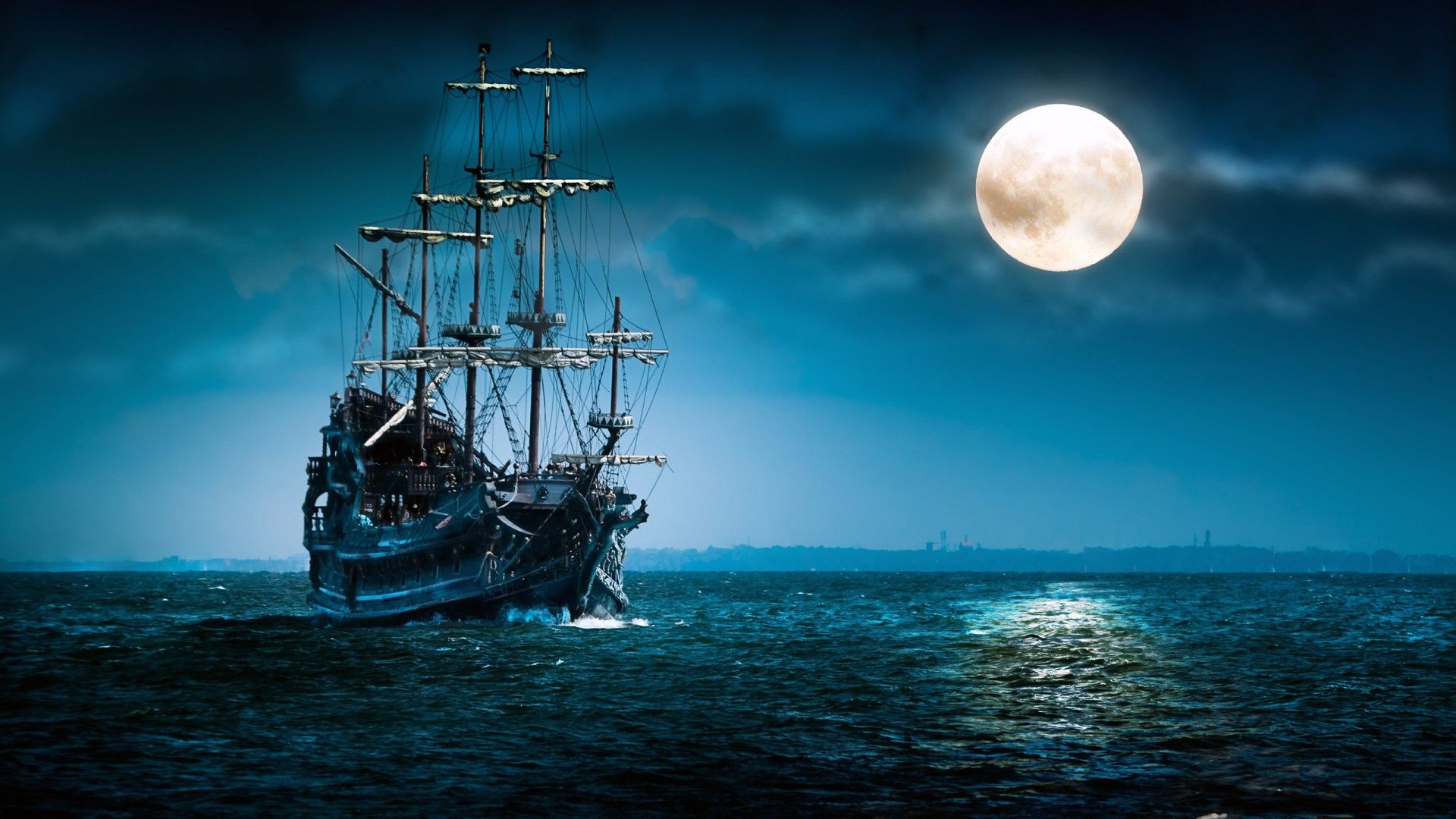 1920x1080 Sea Night, High Definition, High Quality, Widescreen