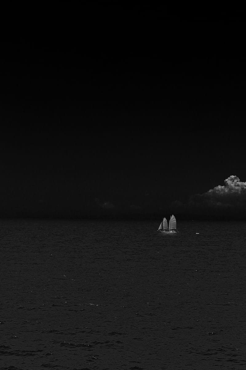 800x1200 Ship in sea, black, black and white, boat, cea, ocean, sky, water, white, HD phone wallpaper