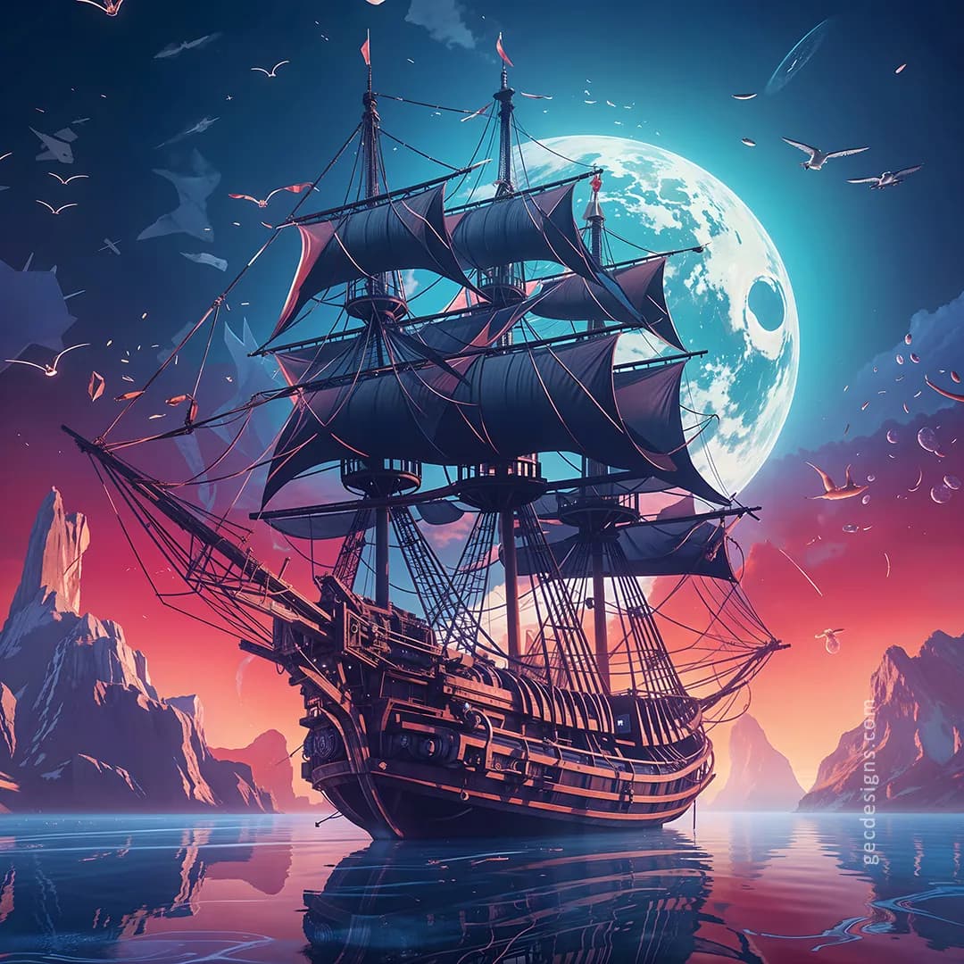 1080x1080 Sailing ship in the sea wallpaper, pirate ship on the ocean at full moon background: Free & Premium Creative Assets