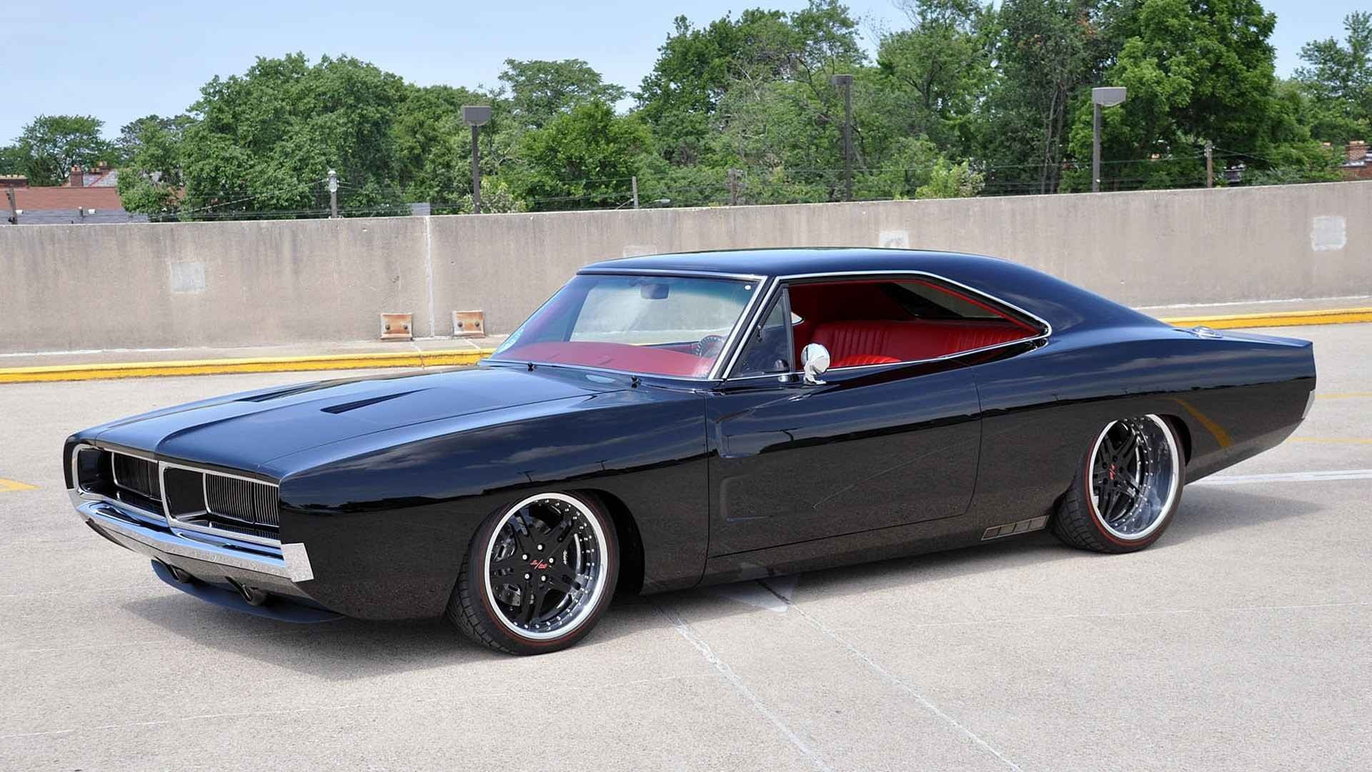 1920x1080 Classic black coupe, car, muscle cars, Dodge Charger, custom HD wallpaper