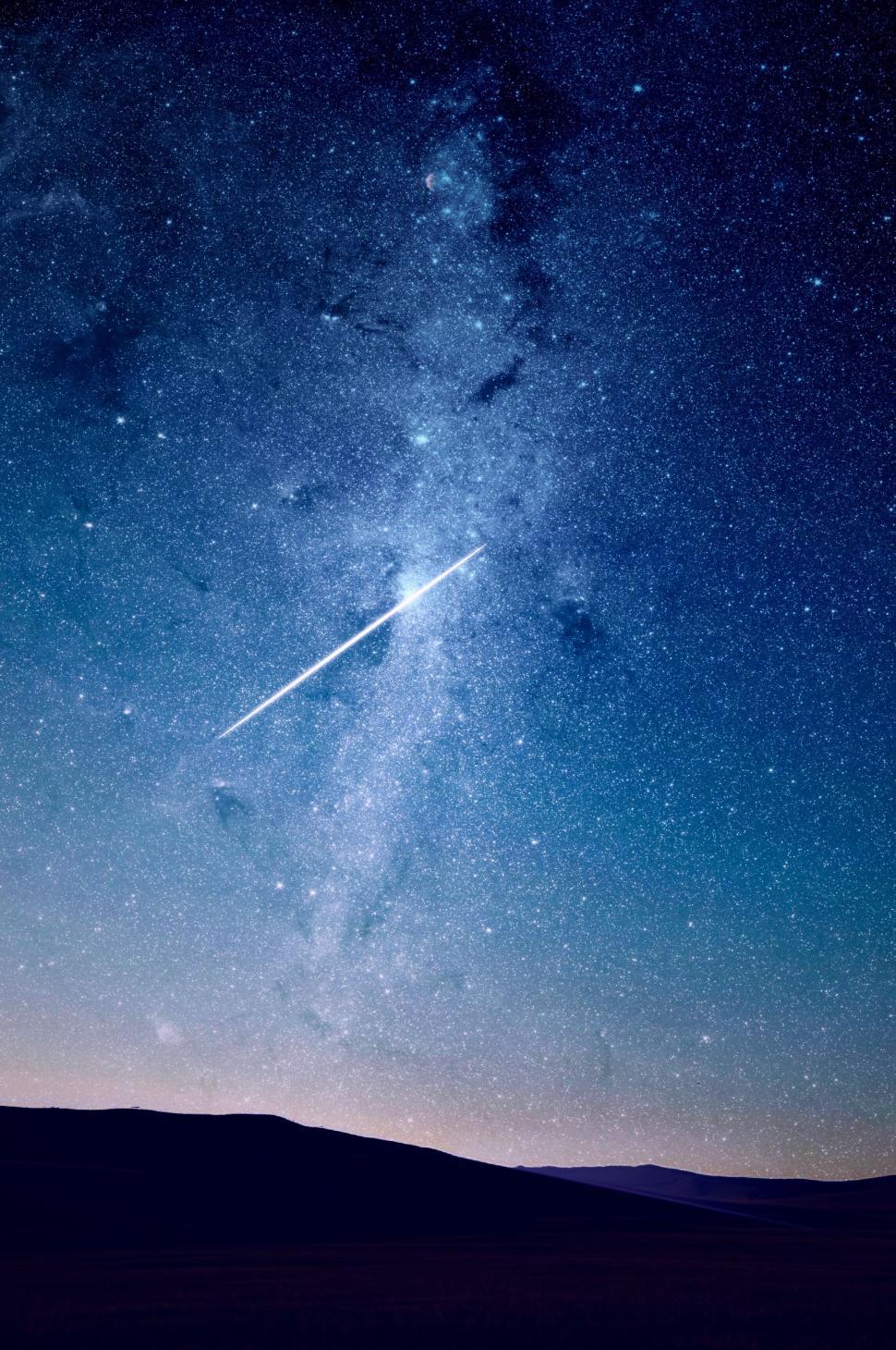 970x1460 Free of Night sky with a meteor and countless stars illuminating the scene. Download Free Image and Free Illustrations