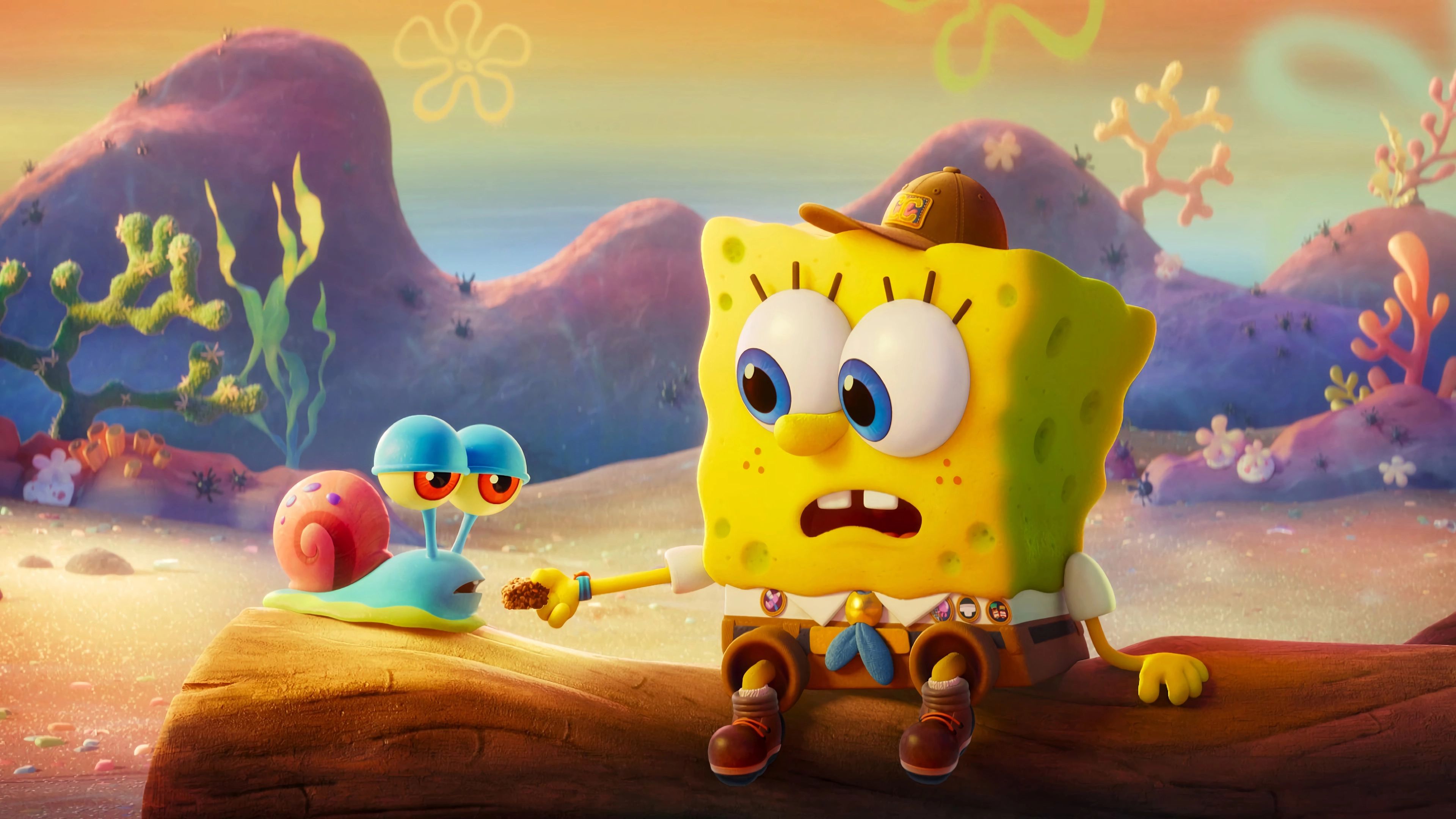3840x2160 SpongeBob and Gary the Snail in The SpongeBob Movie 4K Wallpaper