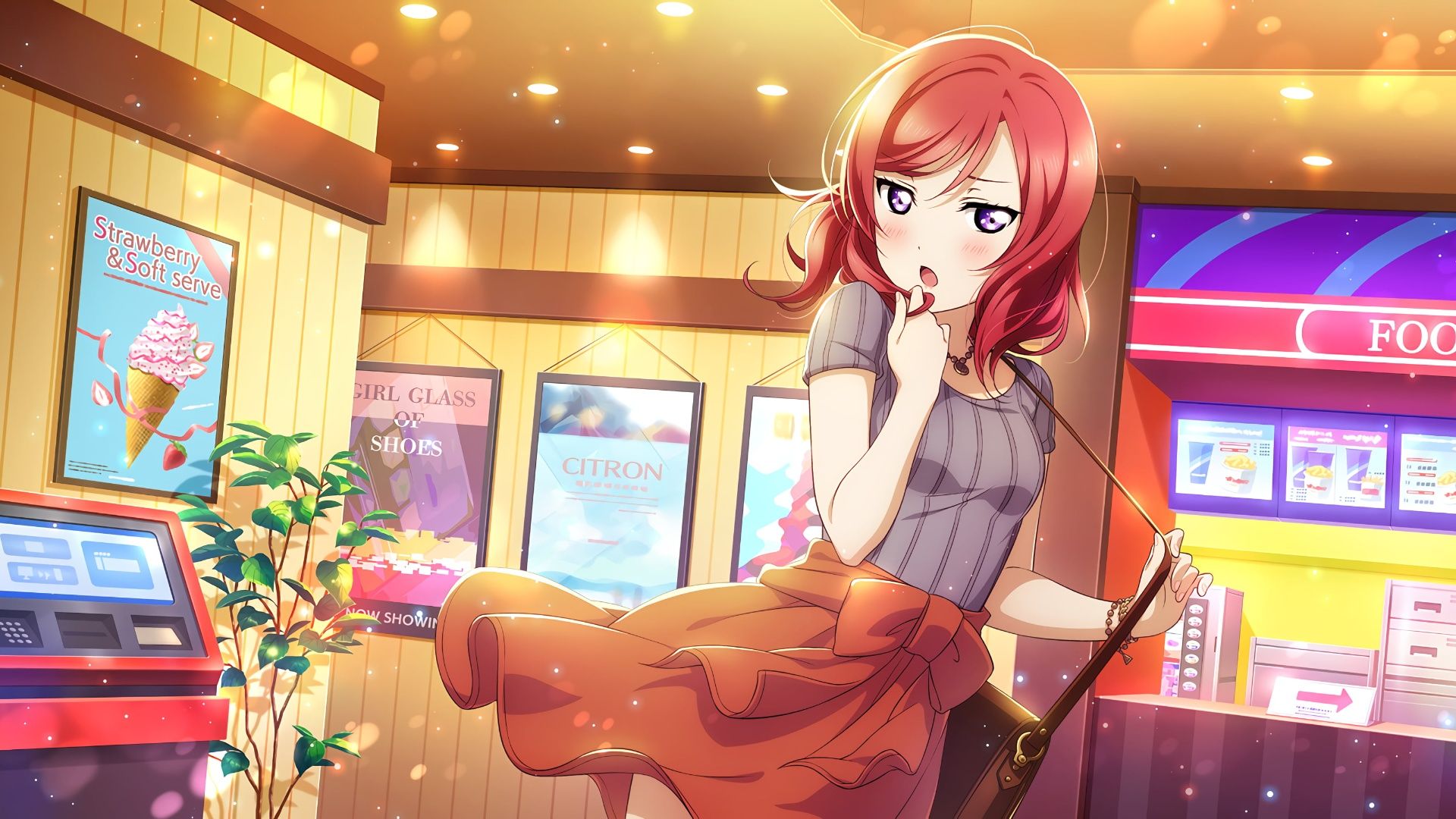 1920x1080 Wallpaper girl, surprise, anime, advertising, corridor, Maki Nishikino, Love Live !, Nishikino Maki for mobile and desktop, section прочее, resolution 1920x1080