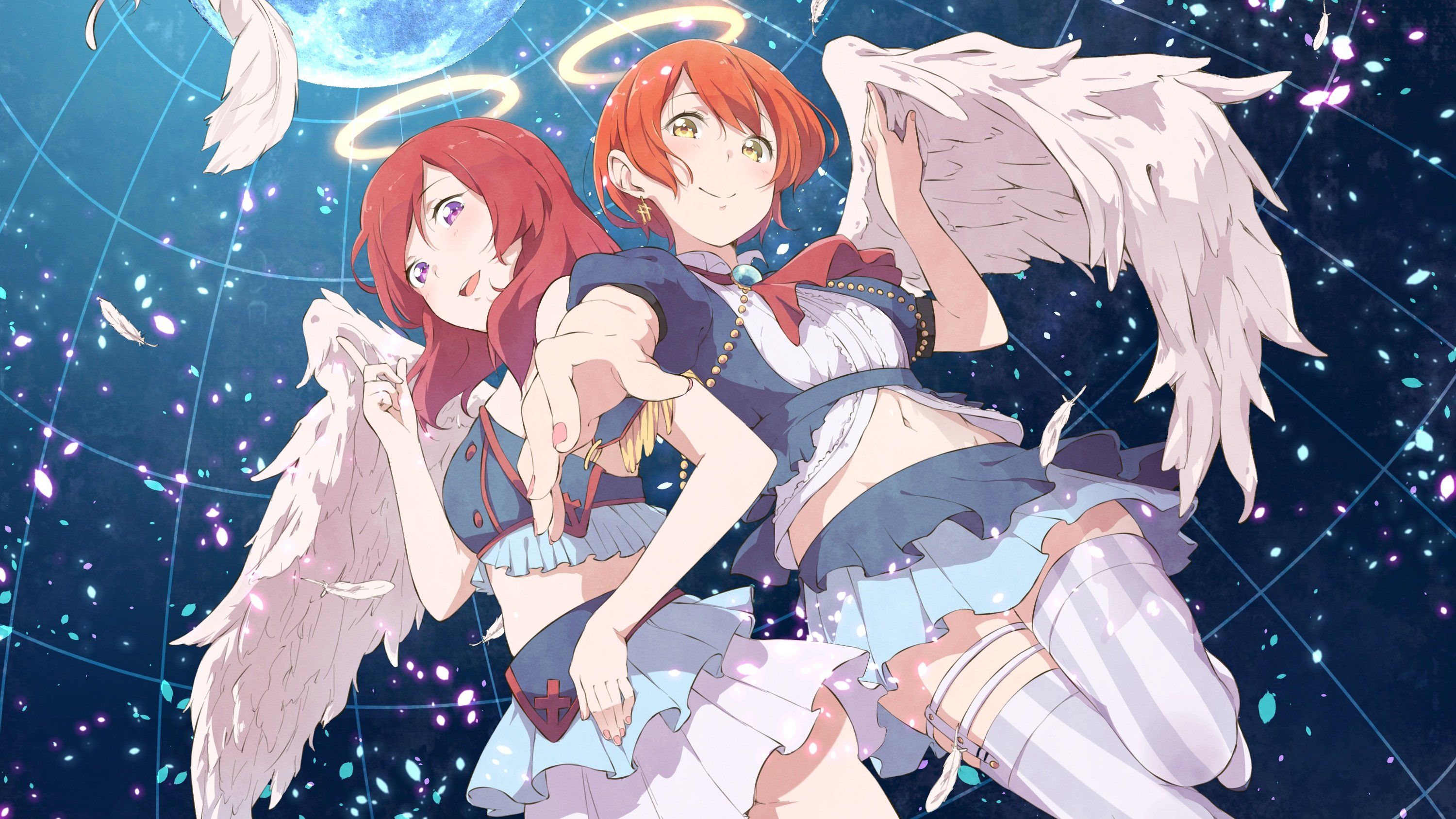 3000x1687 girls, Angel, Haine, Halo, Hoshizora, Rin, Love, Live, School, Idol, Project, Nishikino, Maki, Short, Hair, Skirt, Wings Wallpaper HD / Desktop and Mobile Background