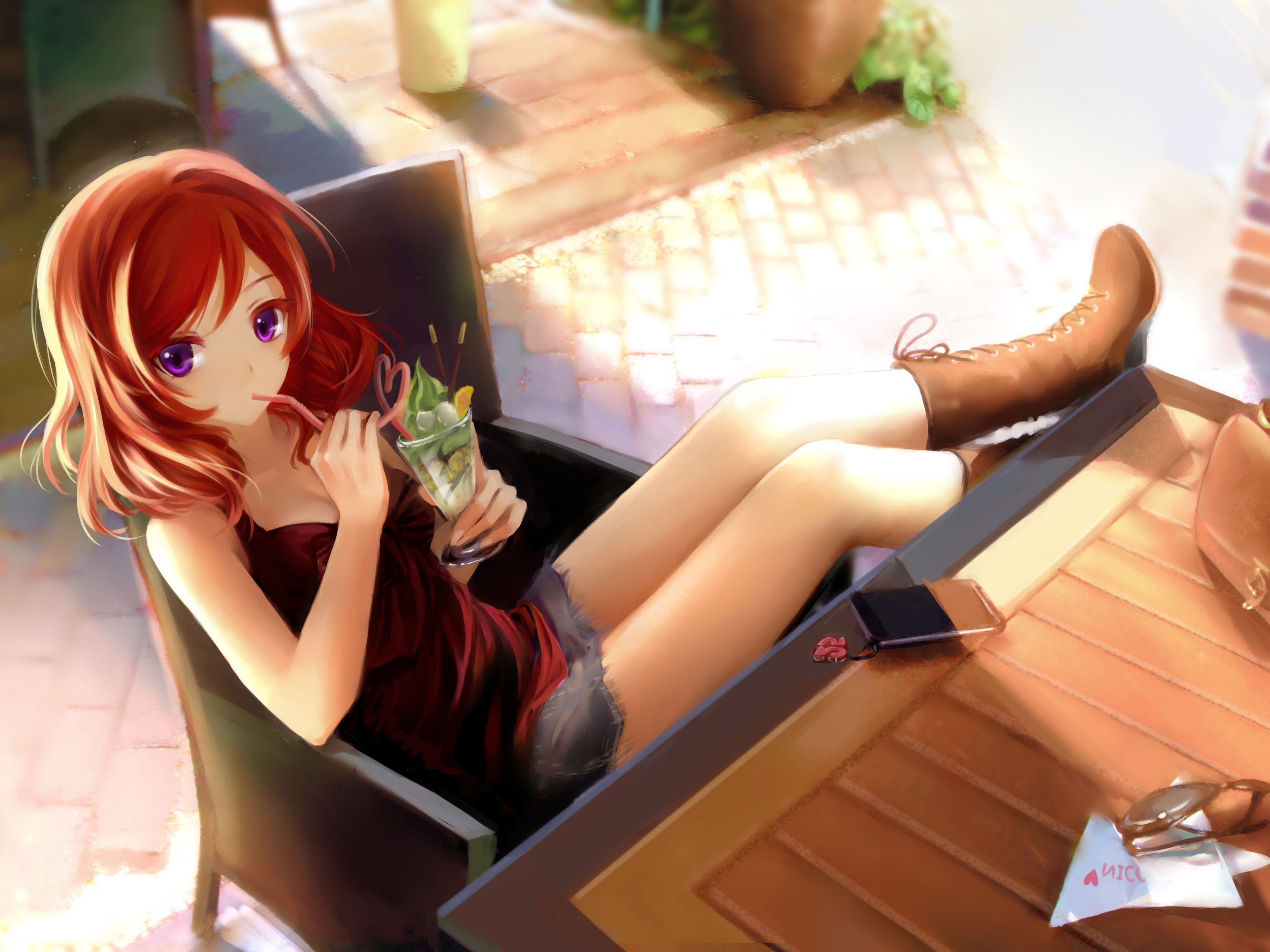 3264x2448 Desktop wallpaper: Anime, Love Live!, Maki Nishikino, Purple Eyes, Red Hair 4K free download for PC. 398888