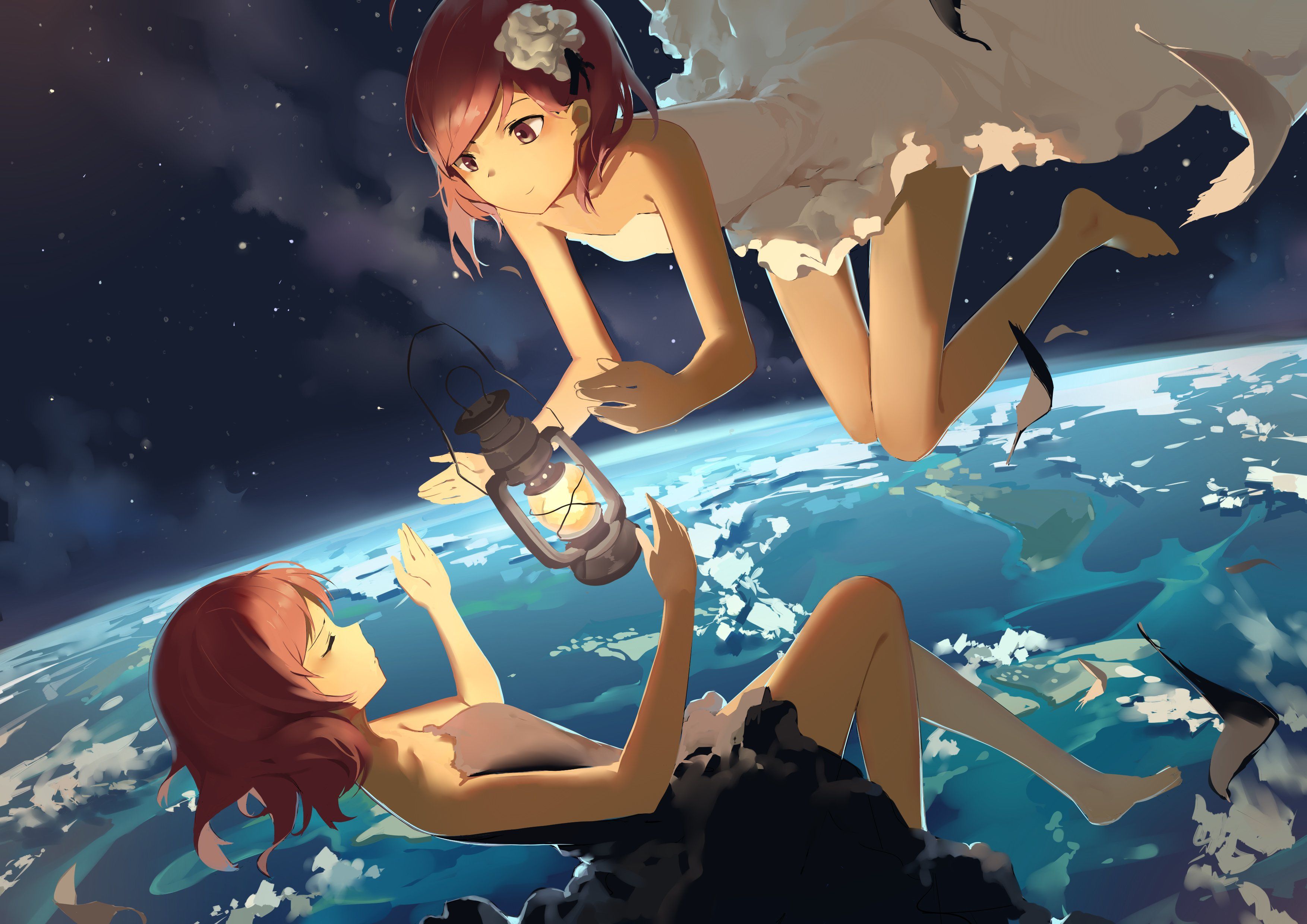 3507x2480 barefoot, Brown, Eyes, Dress, Feathers, Gensou, Kuro, Usagi, Love, Live, School, Idol, Project, Nishikino, Maki, Planet, Red, Hair Wallpaper HD / Desktop and Mobile Background