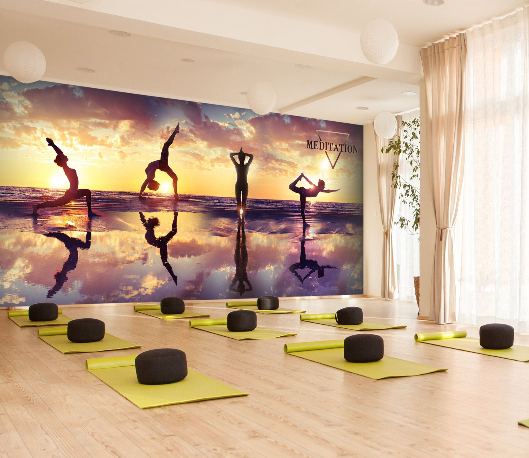 1846x1600 3D Sea Beach Yoga FFA7450 Gym Removable Wallpaper Self Adhesive Wallpaper Extra Large Peel & Stick Wallpaper Mural