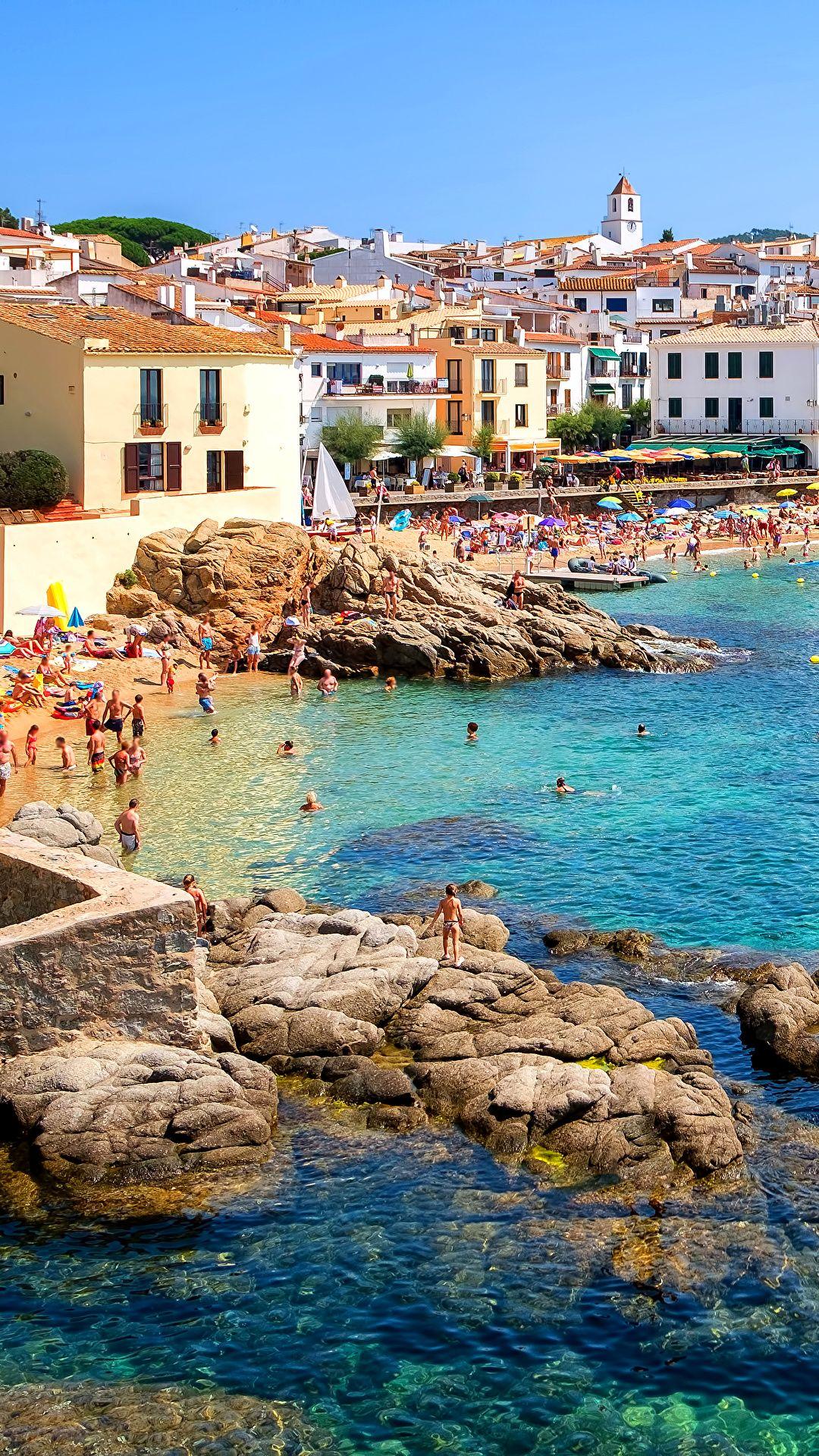 1080x1920 Image Spain Resorts Calella Catalonia Coast Stones Cities 1080x1920