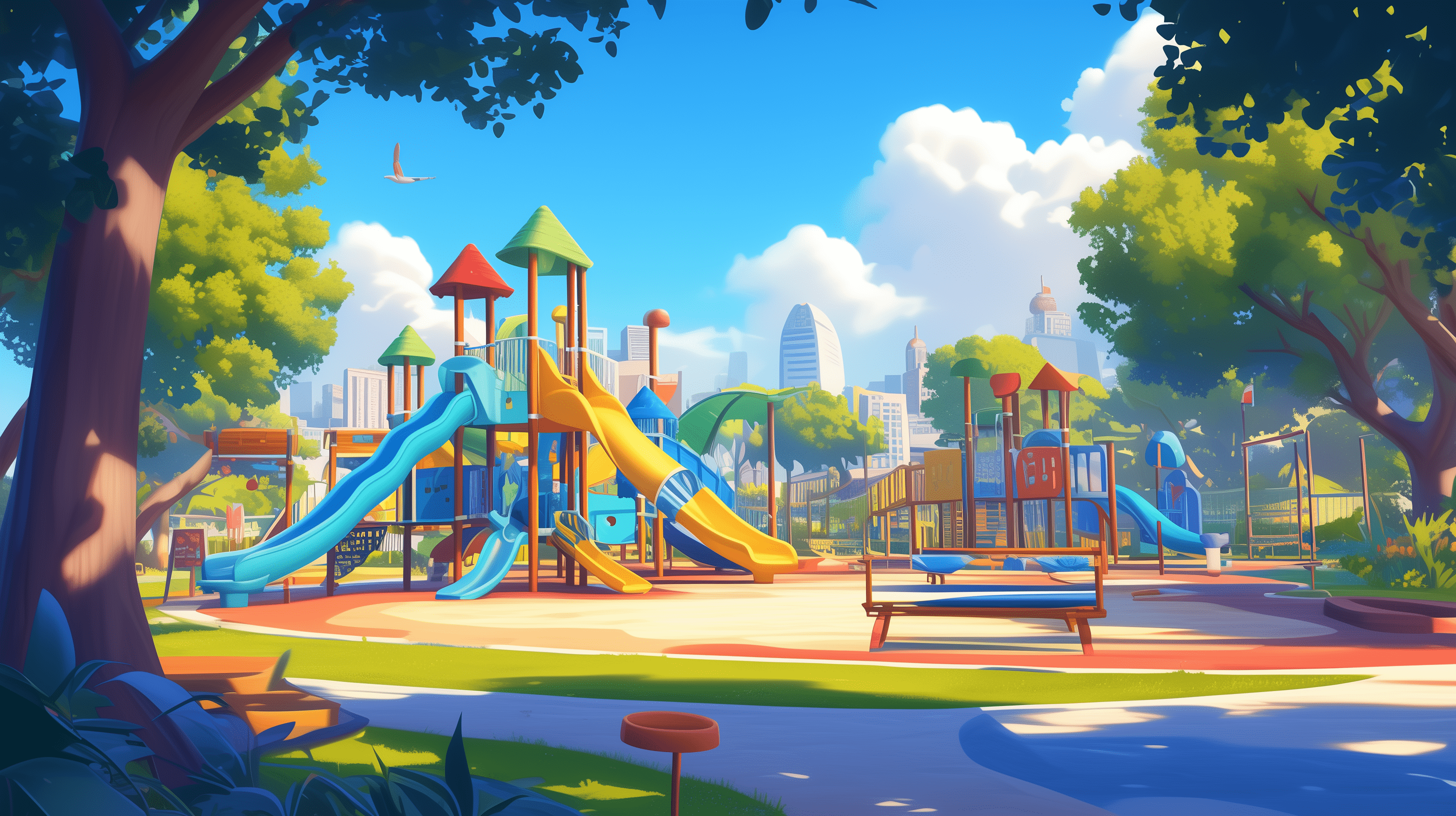 2912x1632 Sunny Playground Scenery HD Wallpaper