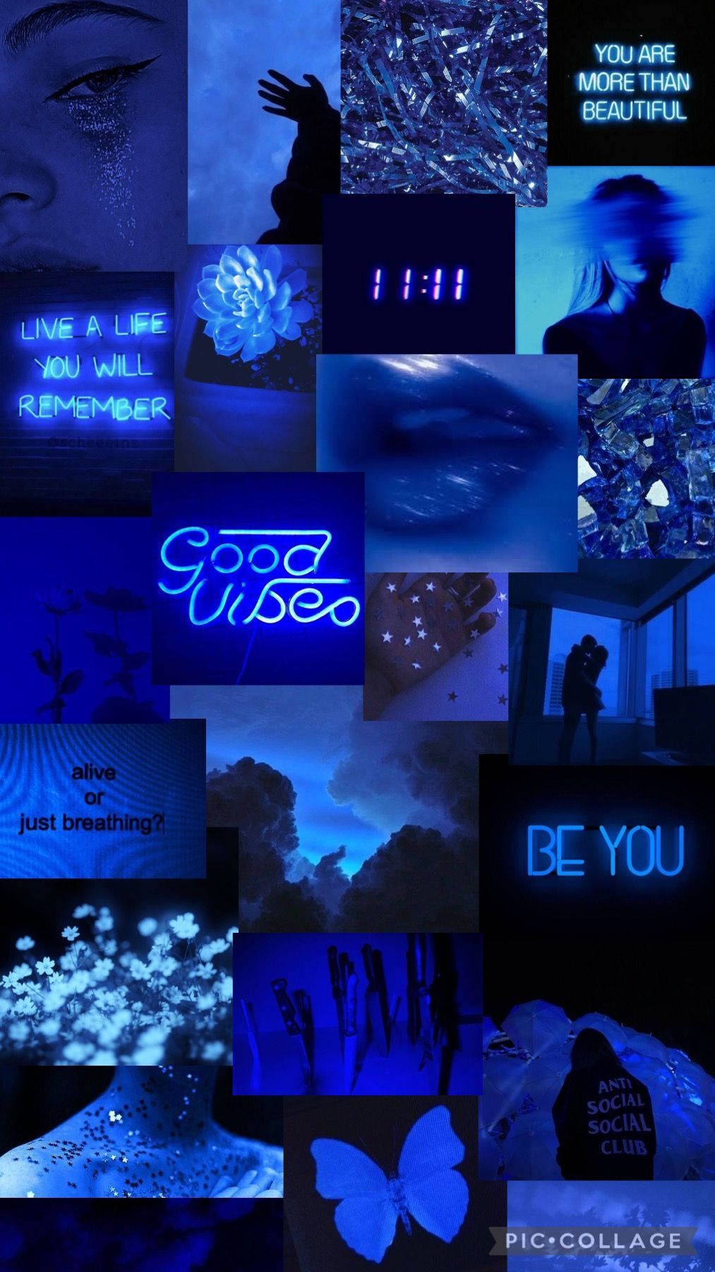 1013x1800 Download free A Collage Of Blue Picture With The Words Good Vibes Wallpaper
