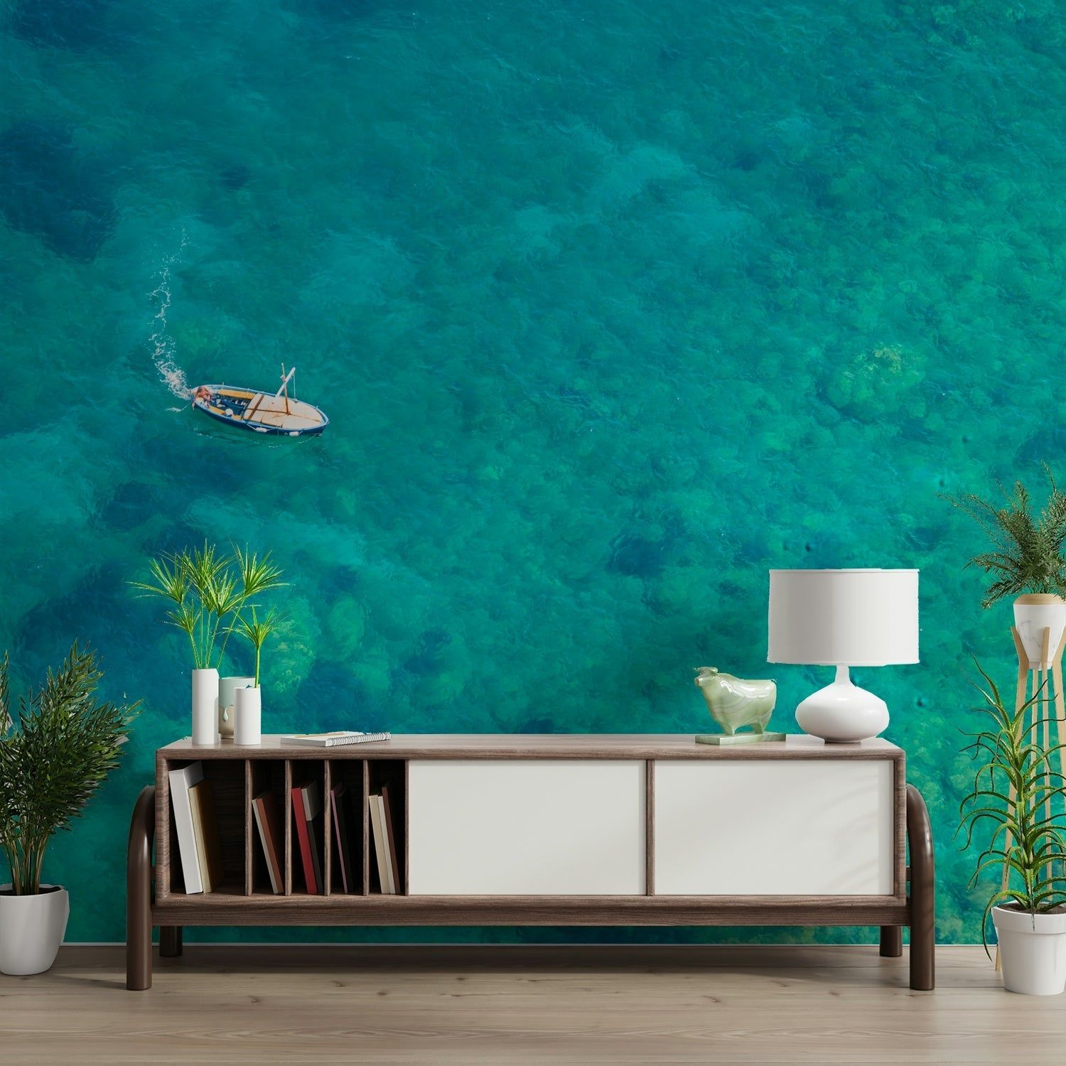 1500x1500 Turquoise Blue Beach Wall Mural for Coastal Vibes