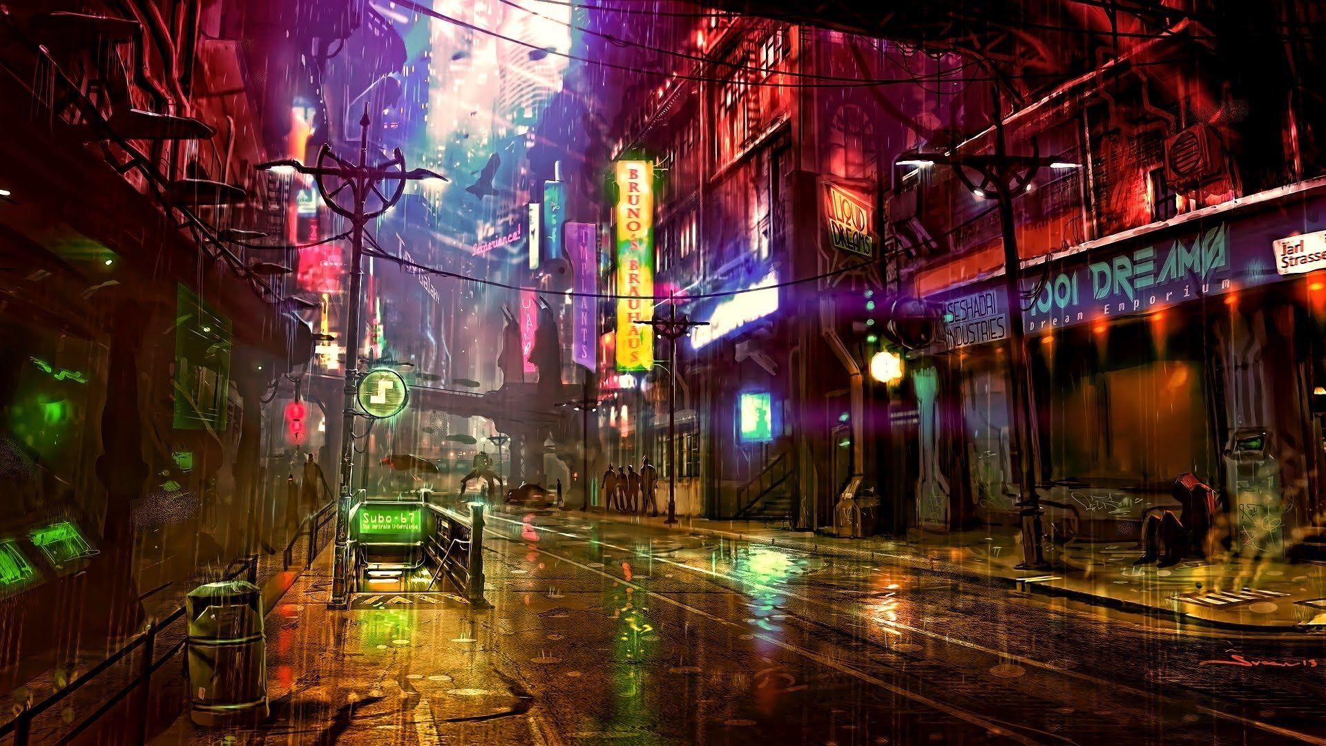 1920x1080 Neon Dreams: Vibrant Cyberpunk Cityscape HD Wallpaperx1080