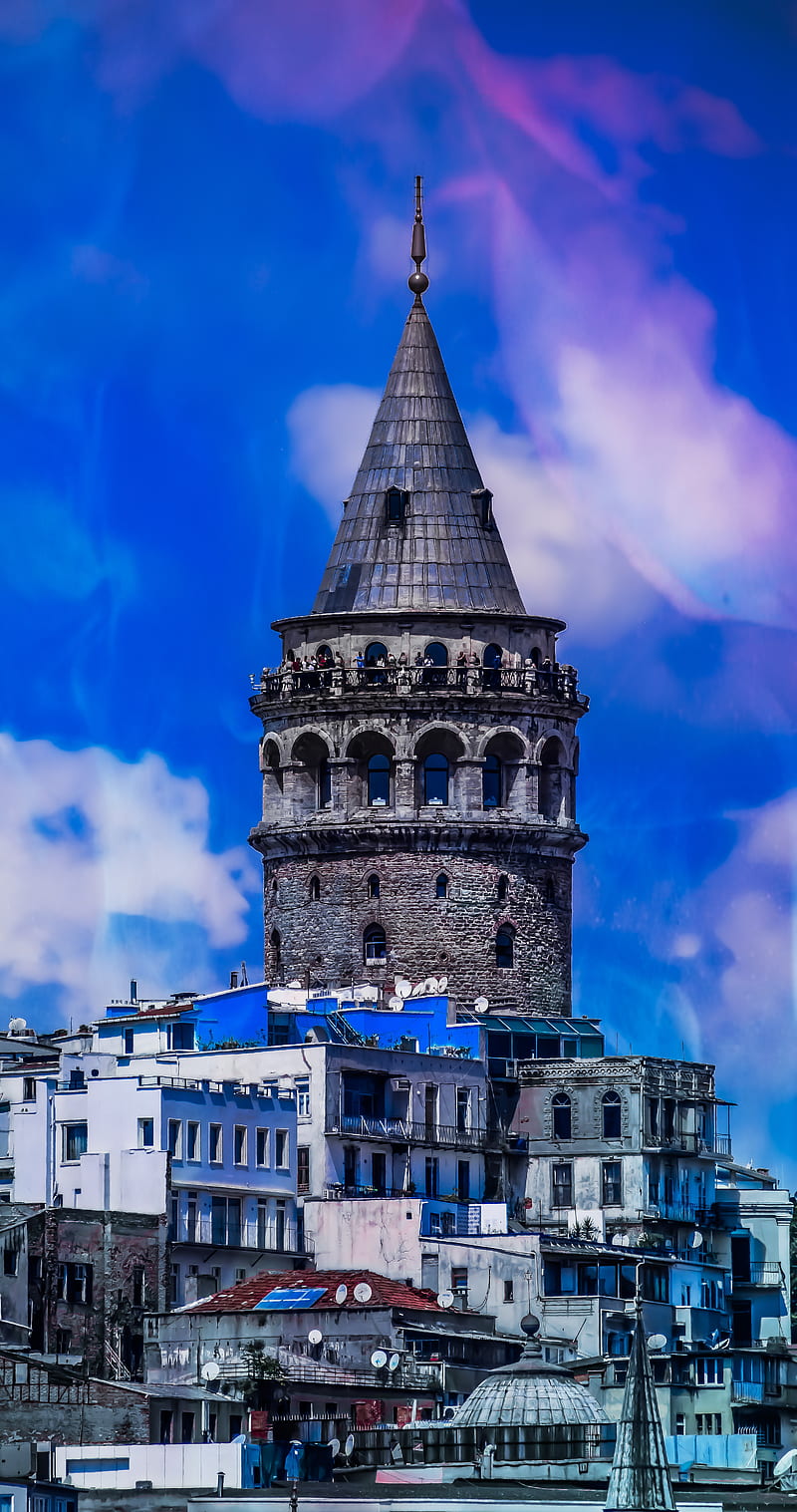 800x1517 Galata tower, blue, city, istanbul, nature, rgb, sky, urban, HD phone wallpaper