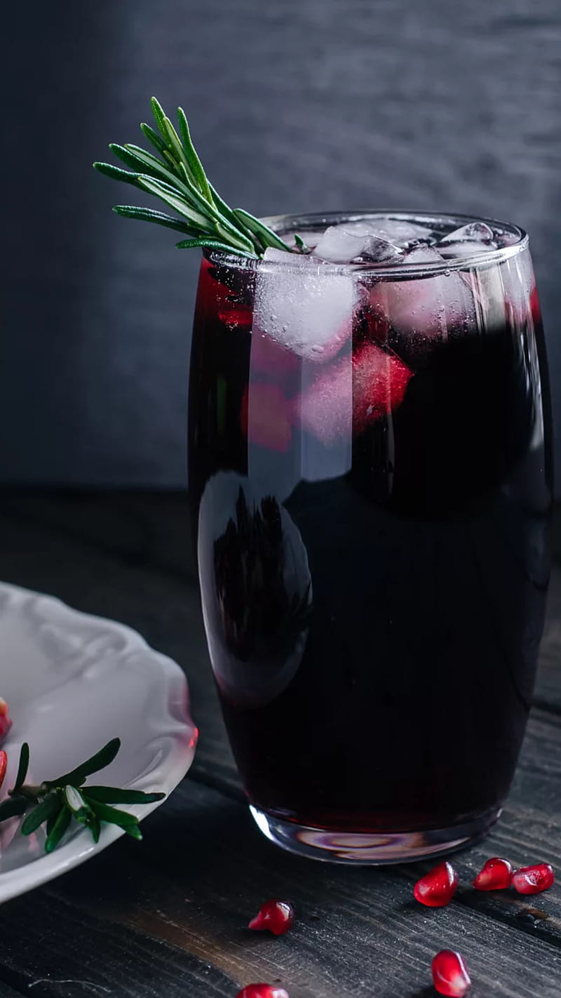 800x1422 Summer juice, glass, ice, cup, pomegranate, fruit, HD phone wallpaper